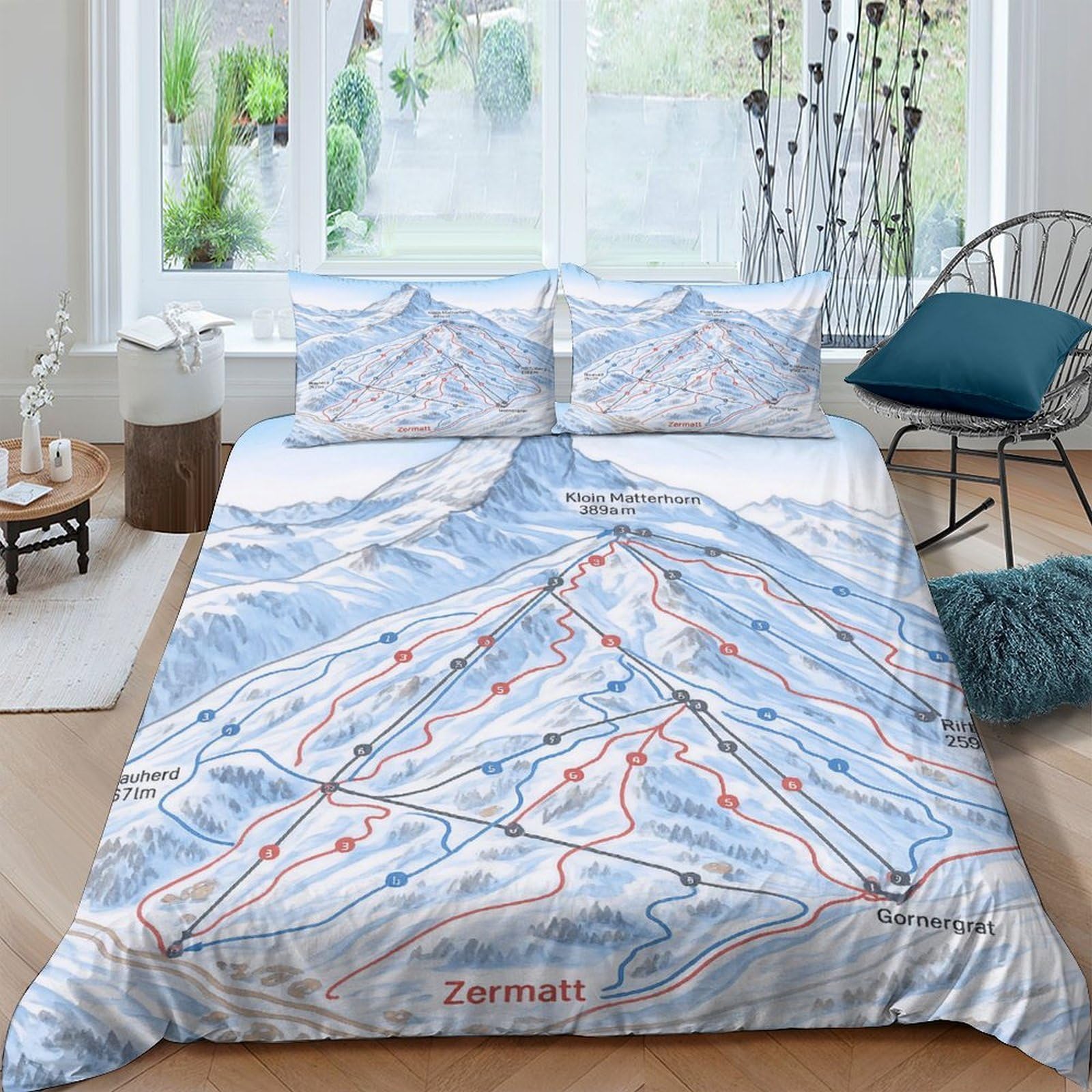 Ctjqhvkz Style-8 3D Printed Mountain Ski Map Fitted Sheet Microfiber Soft Anti-Slip Winter Trail Bed Cover For Bedroom Guest Room Decor Single（135X200cm）