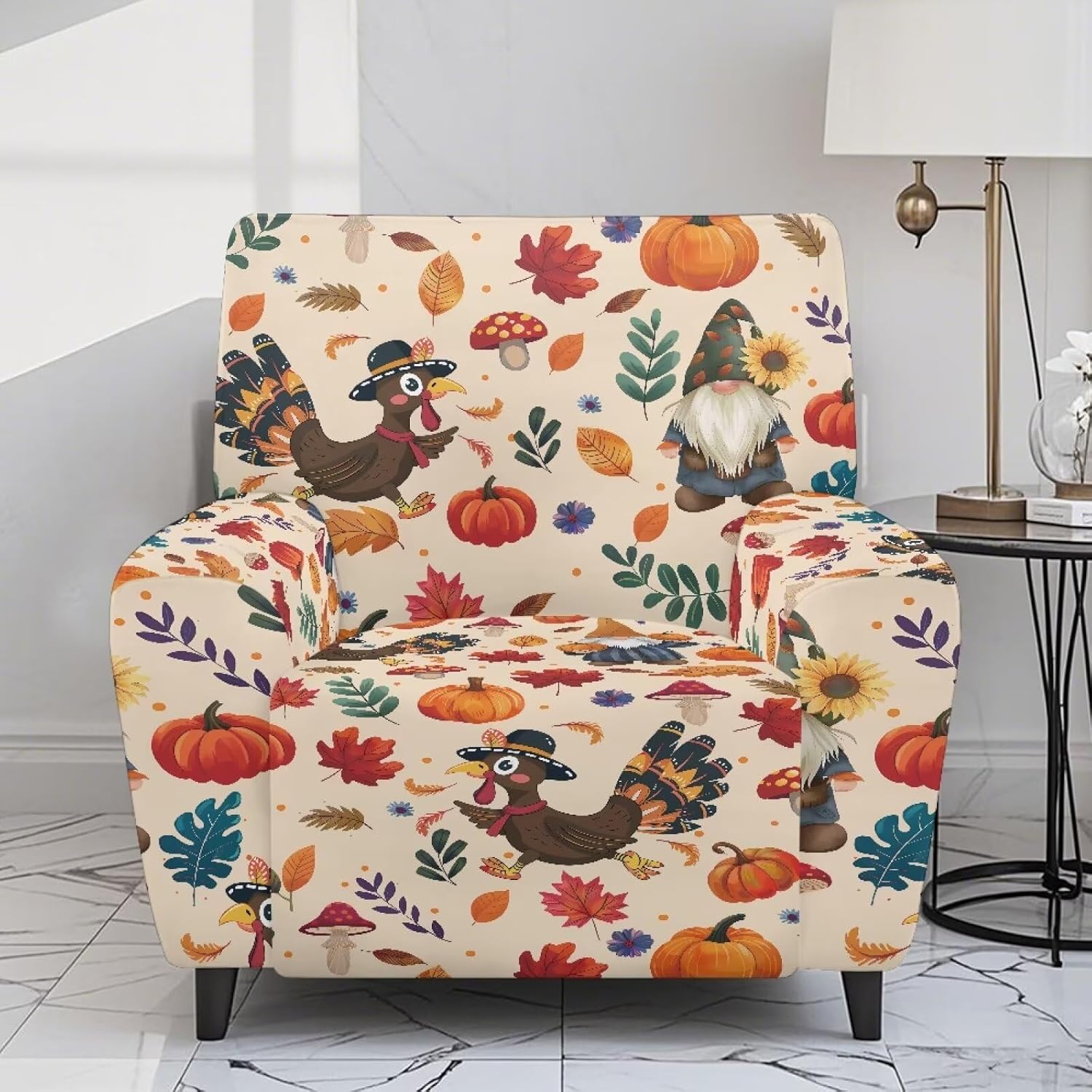 FOR U DESIGNS Cute Turkey Recliner Slipcover with Elastic Loops for Reclining Chairs Stretch Sofa Cover Easy Install Washable Living Room Furniture Protector