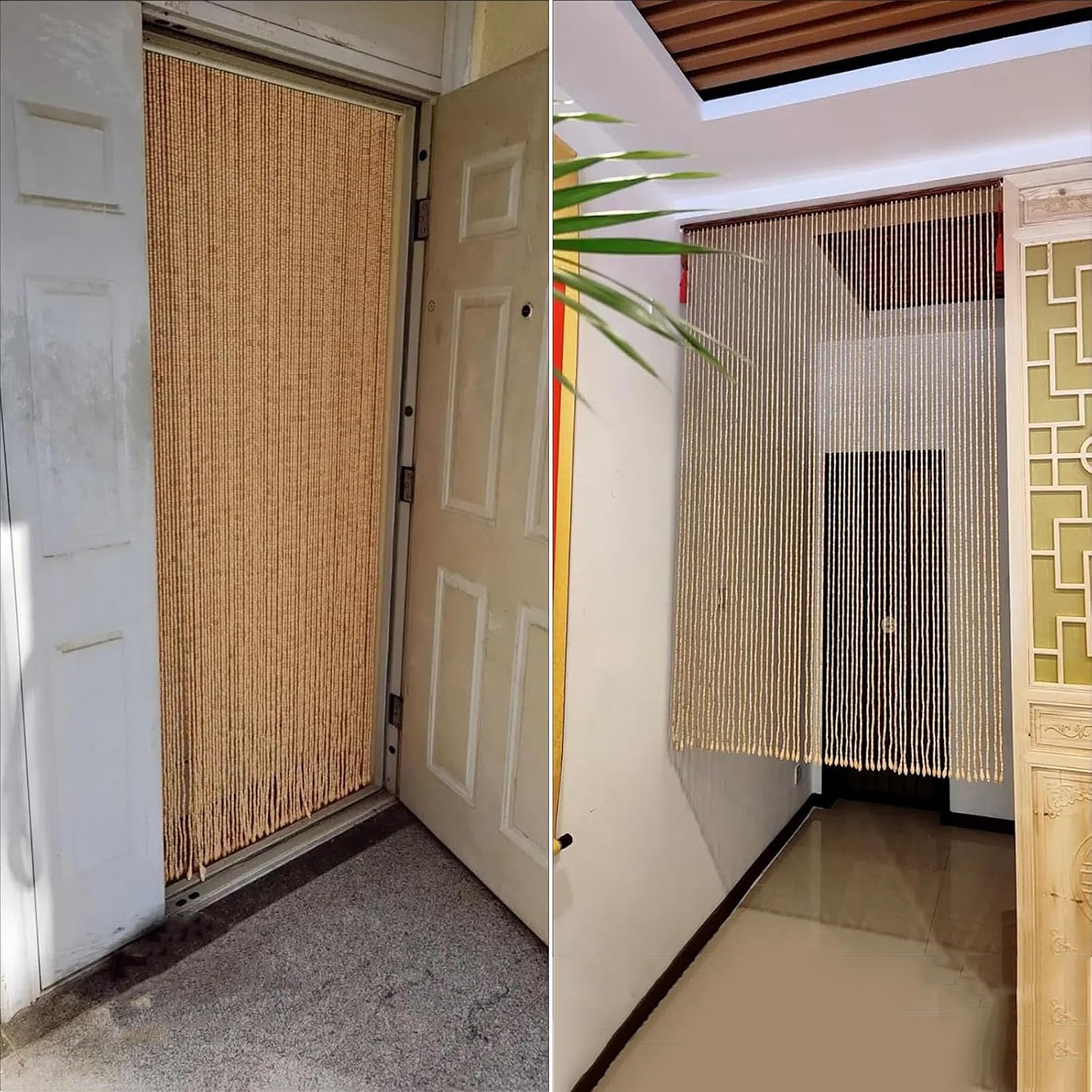 Rideau à Perles en Bois Panneau de Décorative pour Maison Moustiquaire Rideaux Exterieur Cloison de Séparation de Pièces pour Entrée de Couloir,Chambre,Salon,Balcons (61 brins 95cm x 210cm)
