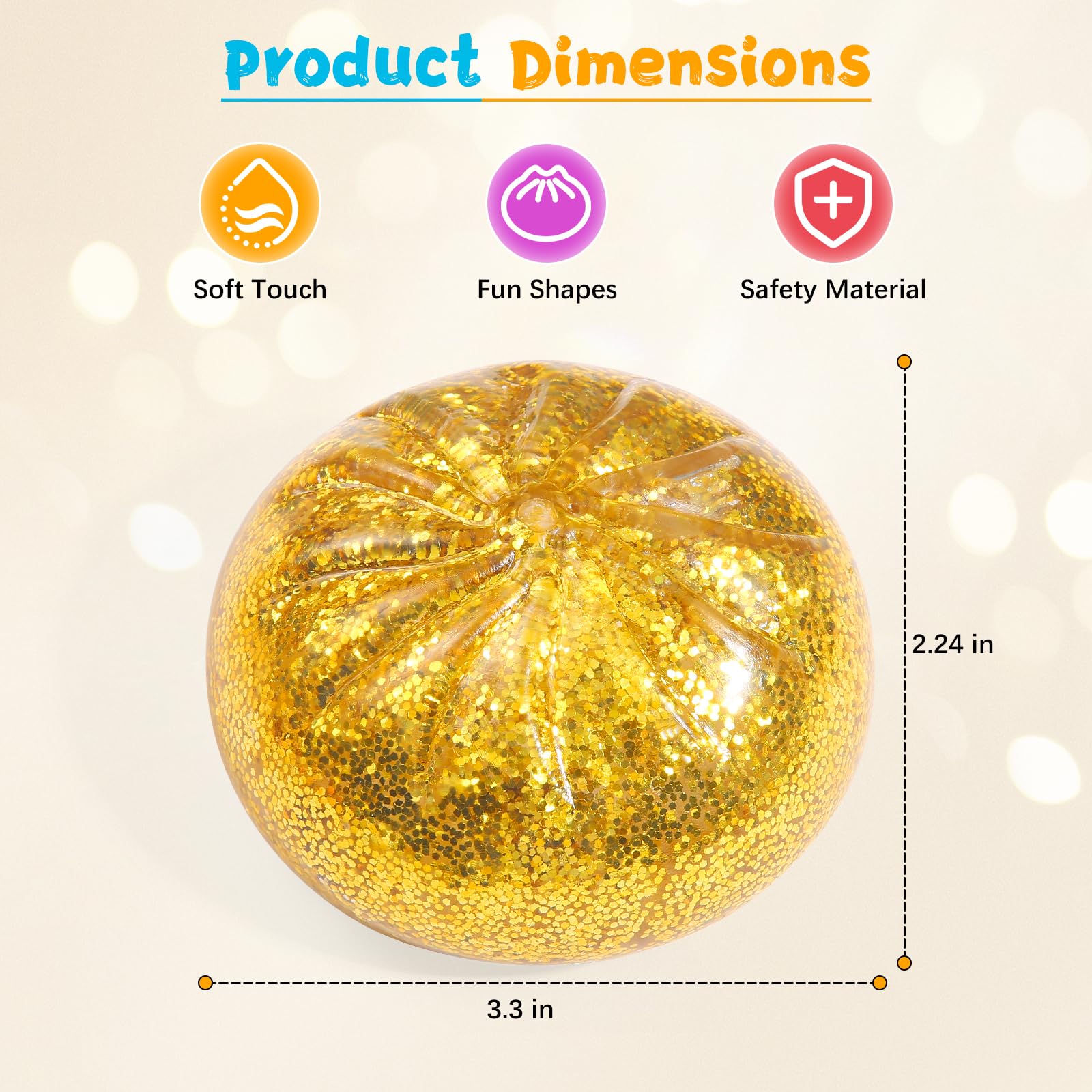 Sugar Glitter Dumpling Squishy,Viral Bao Bun Squishy Dumling Mystery Box,Stress Relief Fidget Squeeze Toy for Holiday & Birthday Gifts (Golden) — view 2