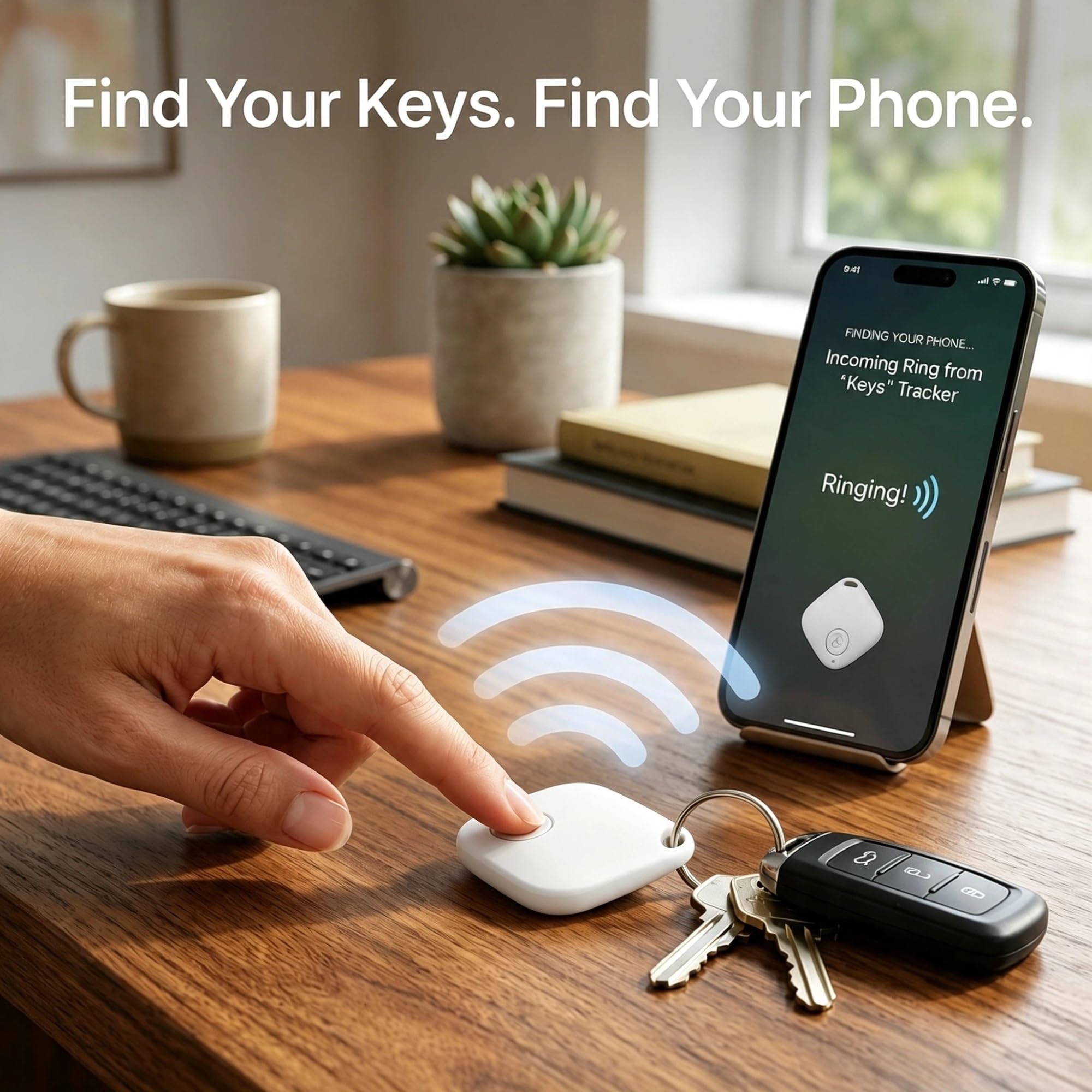 Localizzatore Bluetooth anti-smarrimento chiavi e portafoglio | Trova chiavi, telefono e bagagli con lo squillo bidirezionale e la mappa dell'ultima posizione(White)
