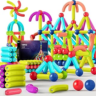 AQXONG 108 Pieces Magnetic Building Blocks Toy, 3D Construction Toy, Magnetic Toy for Children, Educational Learning Toy, Suitable for Boys and Girls Aged 3 4 5 6 7 8 Years