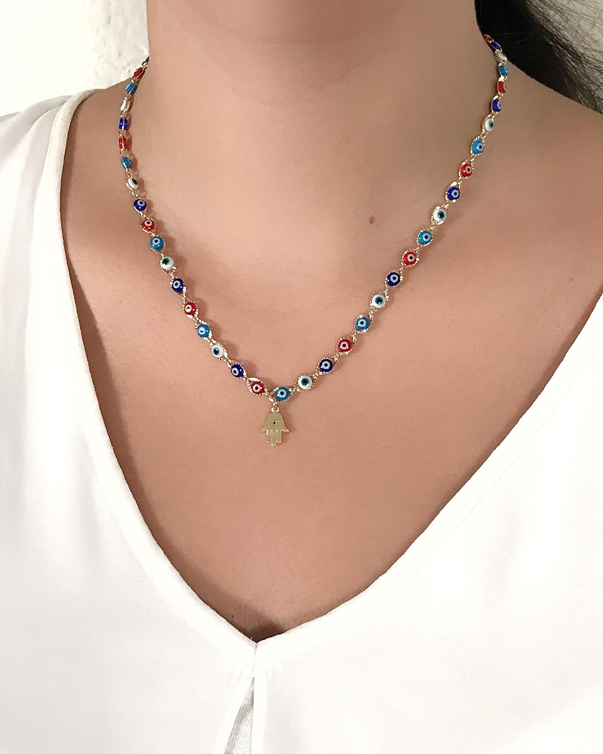 SIFRIMANIA Evil Eye Necklaces for Women Hamsa Hand Dainty Gold Plated Pendant 18 Inches