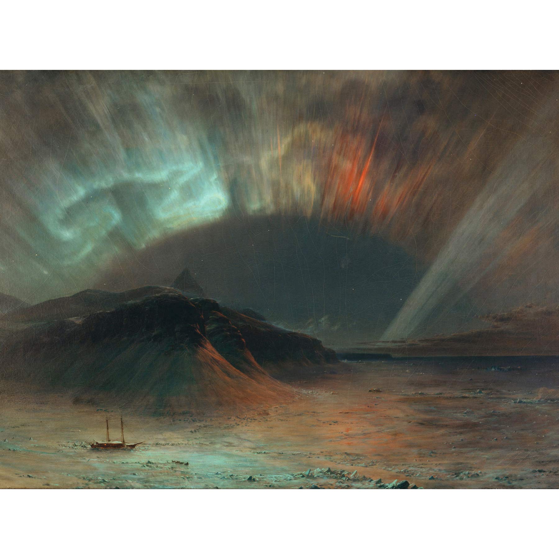 Church Aurora Borealis Northern Lights Seascape Painting Large Print Poster Wall Art Decor Picture