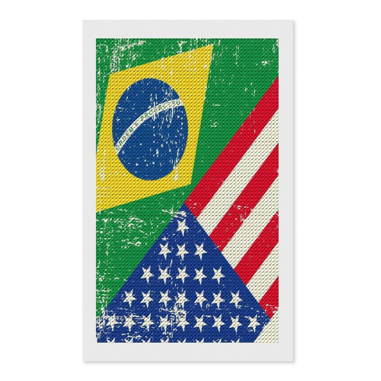 Nclqvjxzkhw Style Am-Ericans-And Brazil Flag Diamond Art Painting For Adult Round Diamonds Pictures Arts Crafts Home Wall Decor 12"X20"