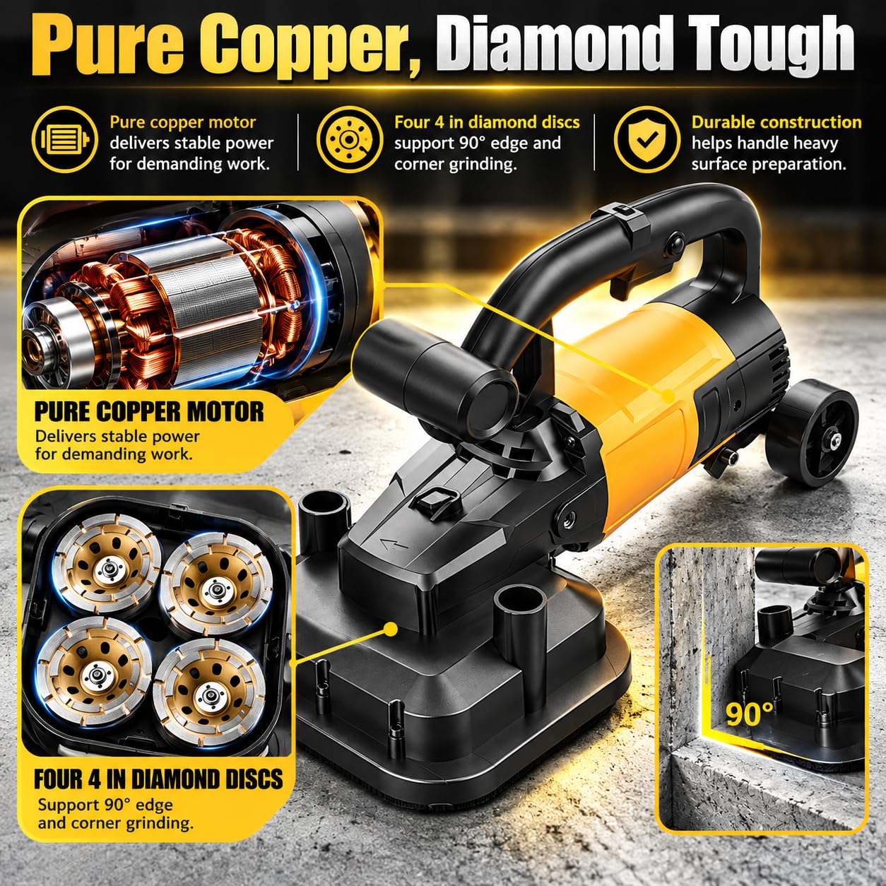 Levigatrice per pavimenti, diamantati da 4 pollici, 0-3000 RPM, 2000W