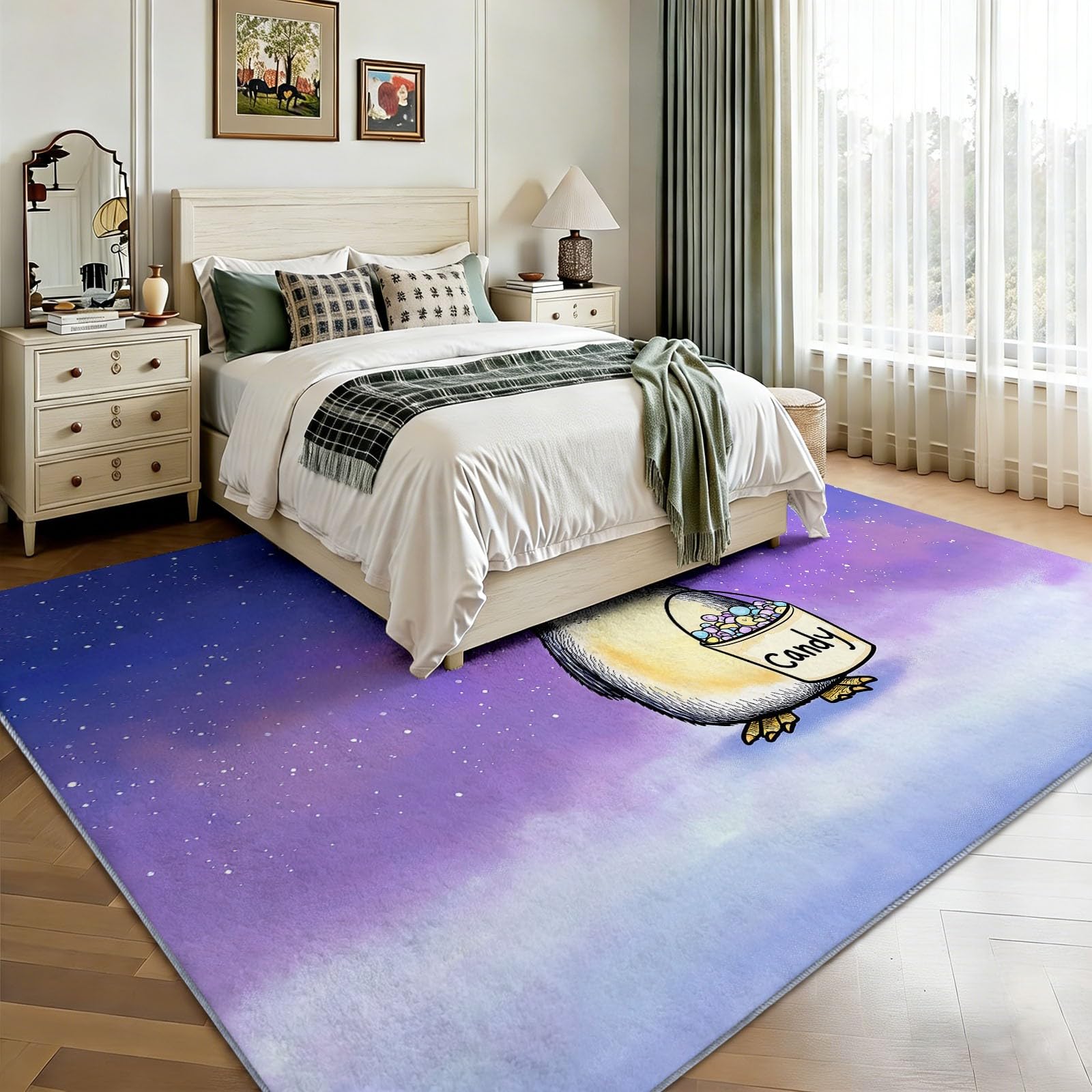 Alfombra lavable con diseño de animales de dibujos animados, diseño de pingüino, 120 x 170 cm, suave, antideslizante, lavable, fácil de limpiar, para habitación de los niños, cocina