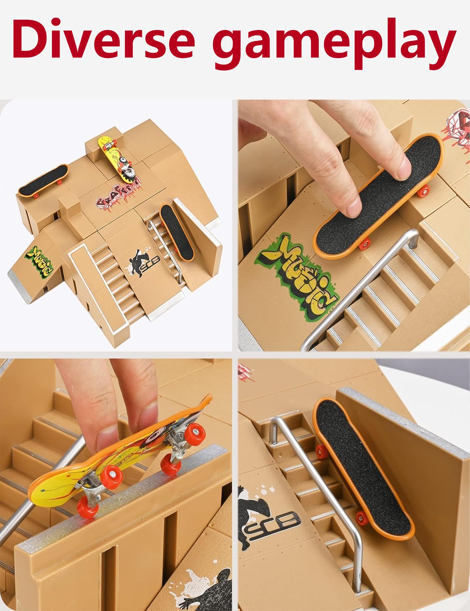 Mini Finger Skateboard Set mit Großer Rampe, Fingerboard Treppe Rampe & 2 Skateboards, Skatenpark Training Requisiten für Skater Fans