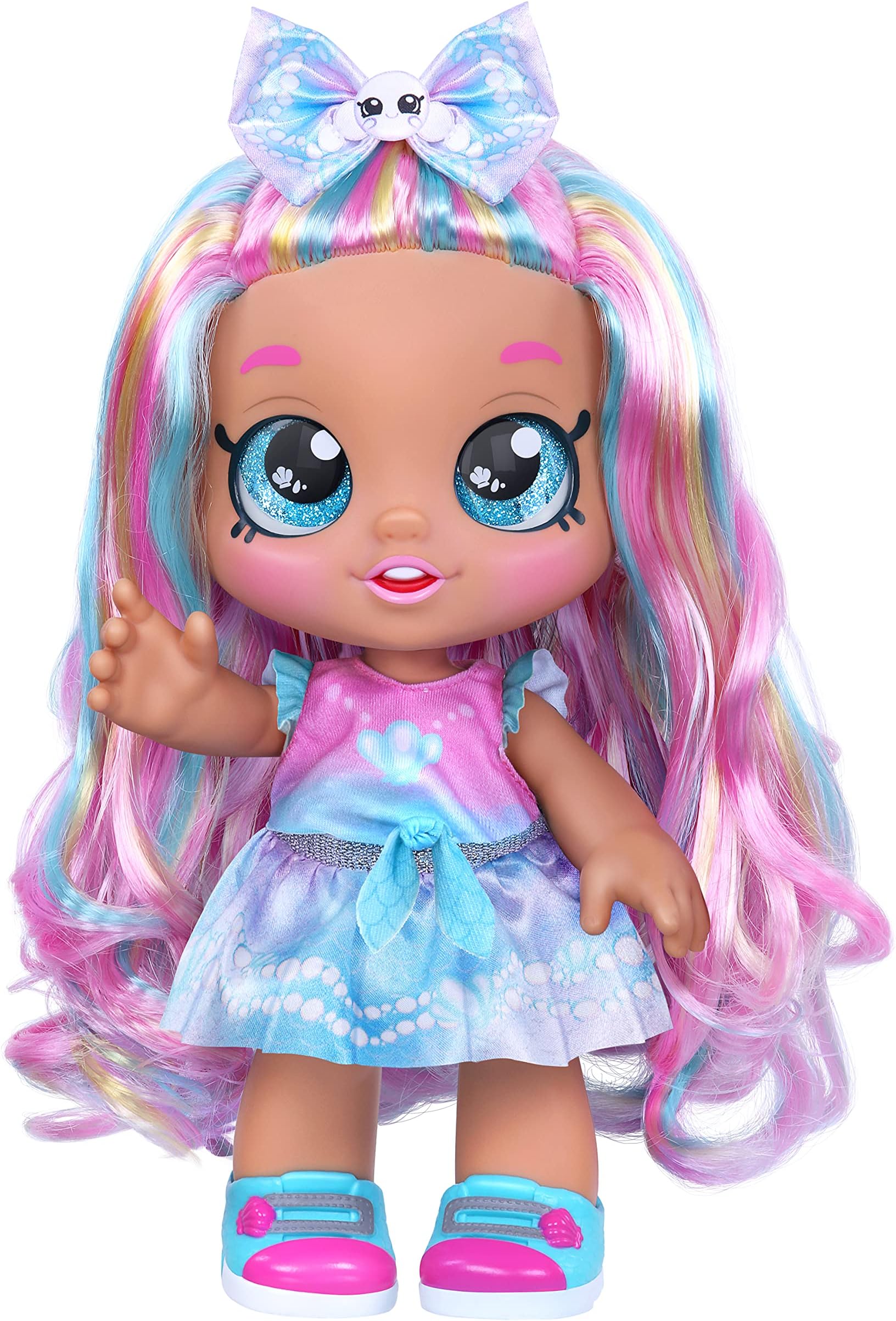 Kindi Kids Pearlina Summer Ice Cream Scented Big Sister Official 10 inch Toddler Doll with Bobble Head, Big Glitter Eyes, Changeable Clothes and Removable Shoes
