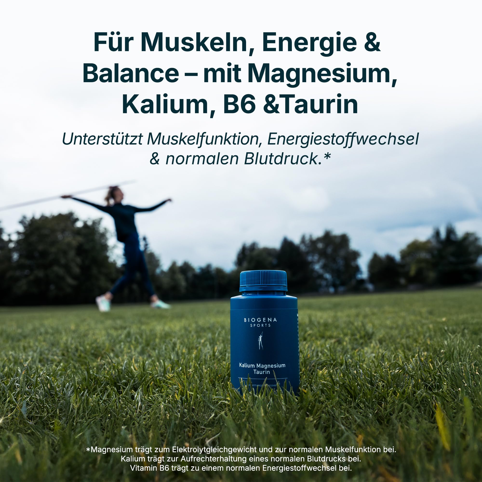 BIOGENA SPORTS Kalium Magnesium Complex - Magnesium Bisglycinat, Citrate, Taurate mit Vitamin B6 & Taurin-Kombi - vegan - laborgeprüft - Made in Austria - 90 Kapseln