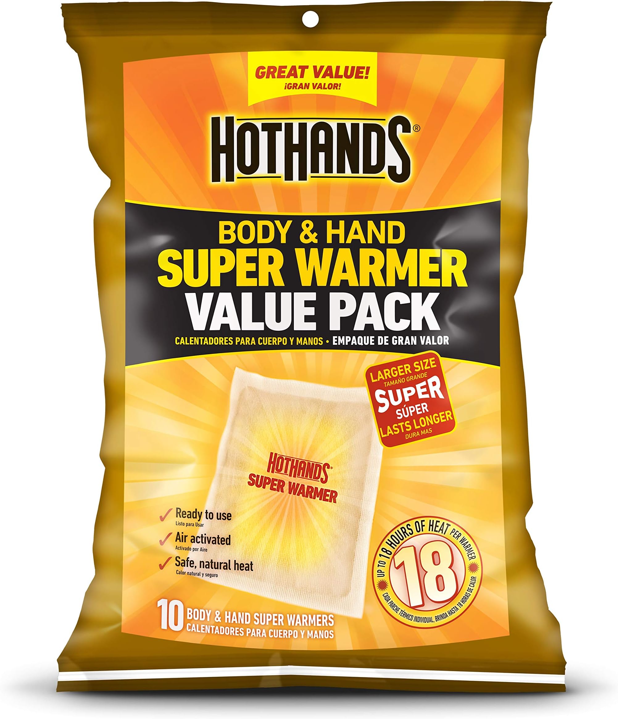 HotHands Body & Hand Super Warmers - Long Lasting Safe Natural Odorless Air Activated Warmers - Up to 18 Hours of Heat - 80 Individual Warmers