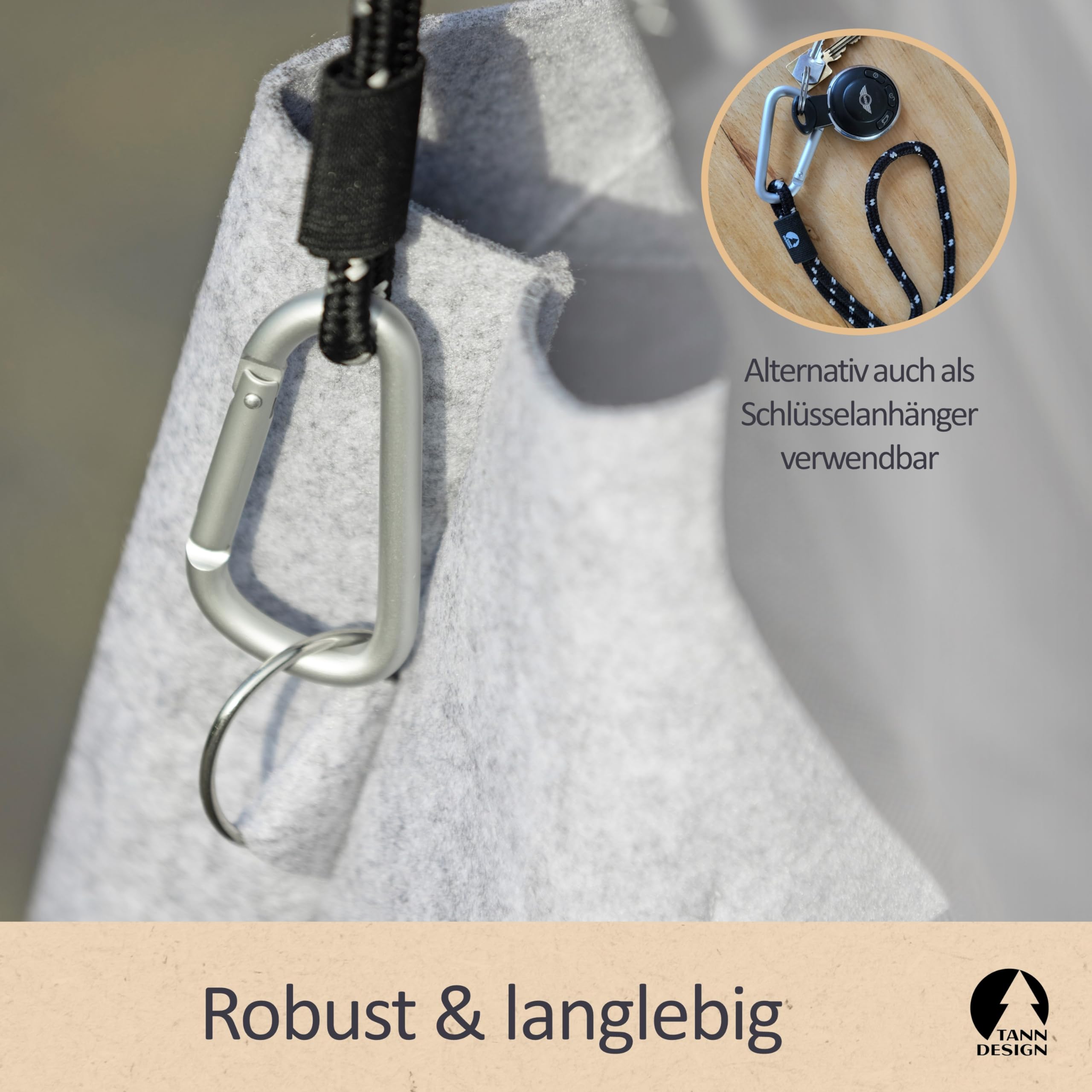 2 x Universal Kinderwagenhaken mit Karabiner – Kinderwagen-Taschenhalter „Pit“ aus recyceltem PET - Taschenhaken für Rucksack, Wickeltasche & Einkaufstasche – 8 mm stark, 60 cm lang