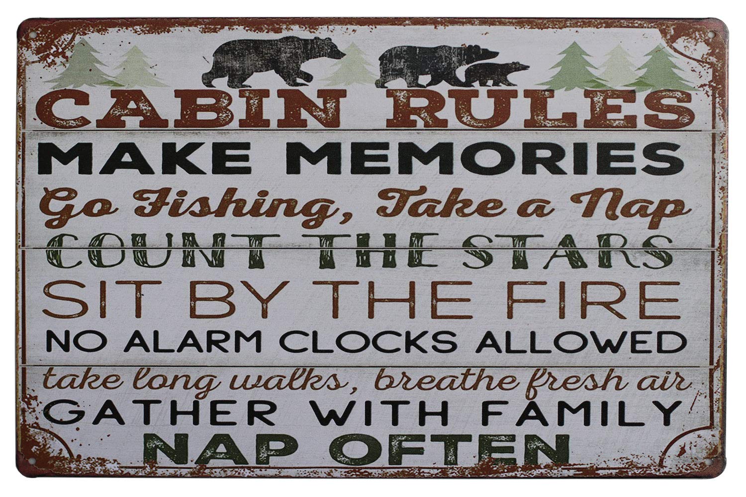 Hioni Cabin Rules, Metal Tin Sign, Vintage Plaque Wall Decor