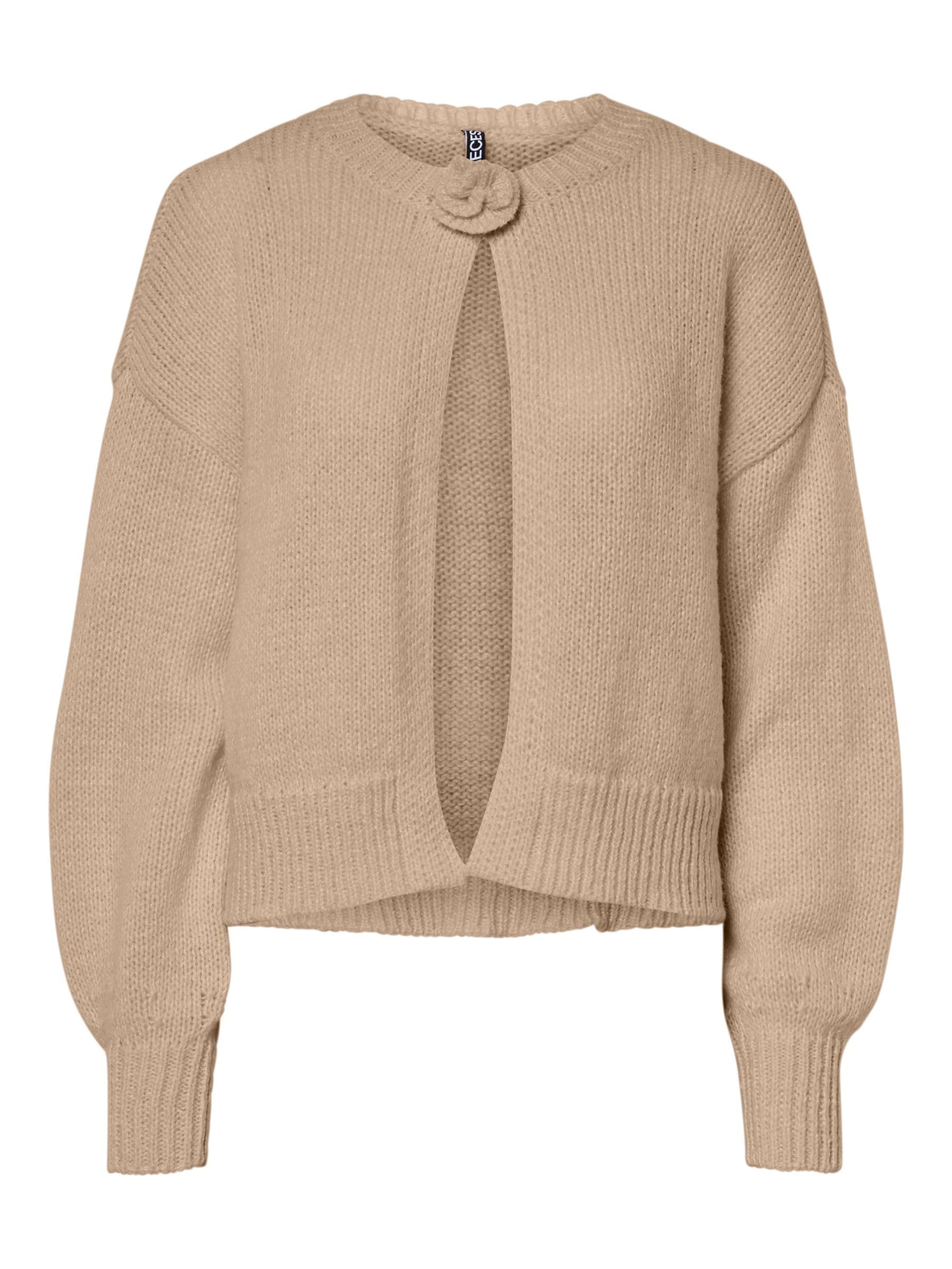 PIECES Pcjelena LS O-Neck Knit Cardigan Bc, Greige, L