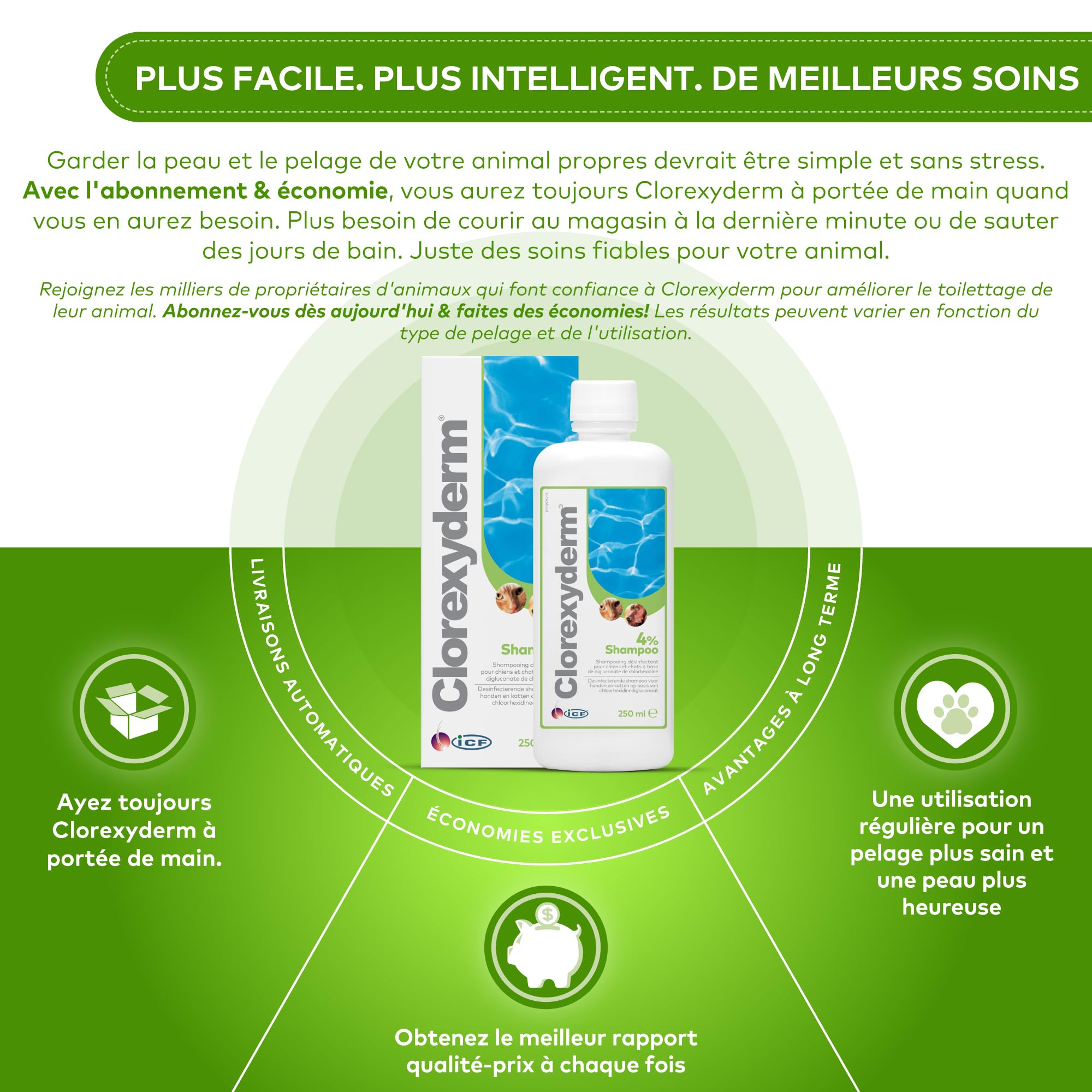 ICF | Clorexyderm 4% Shampoing Chien | Shampooing Chien Antiseptique, Hydratant et Anti Odeur pour Chien et Chat | Assainit, Hydrate et Protège la Peau | 250ml