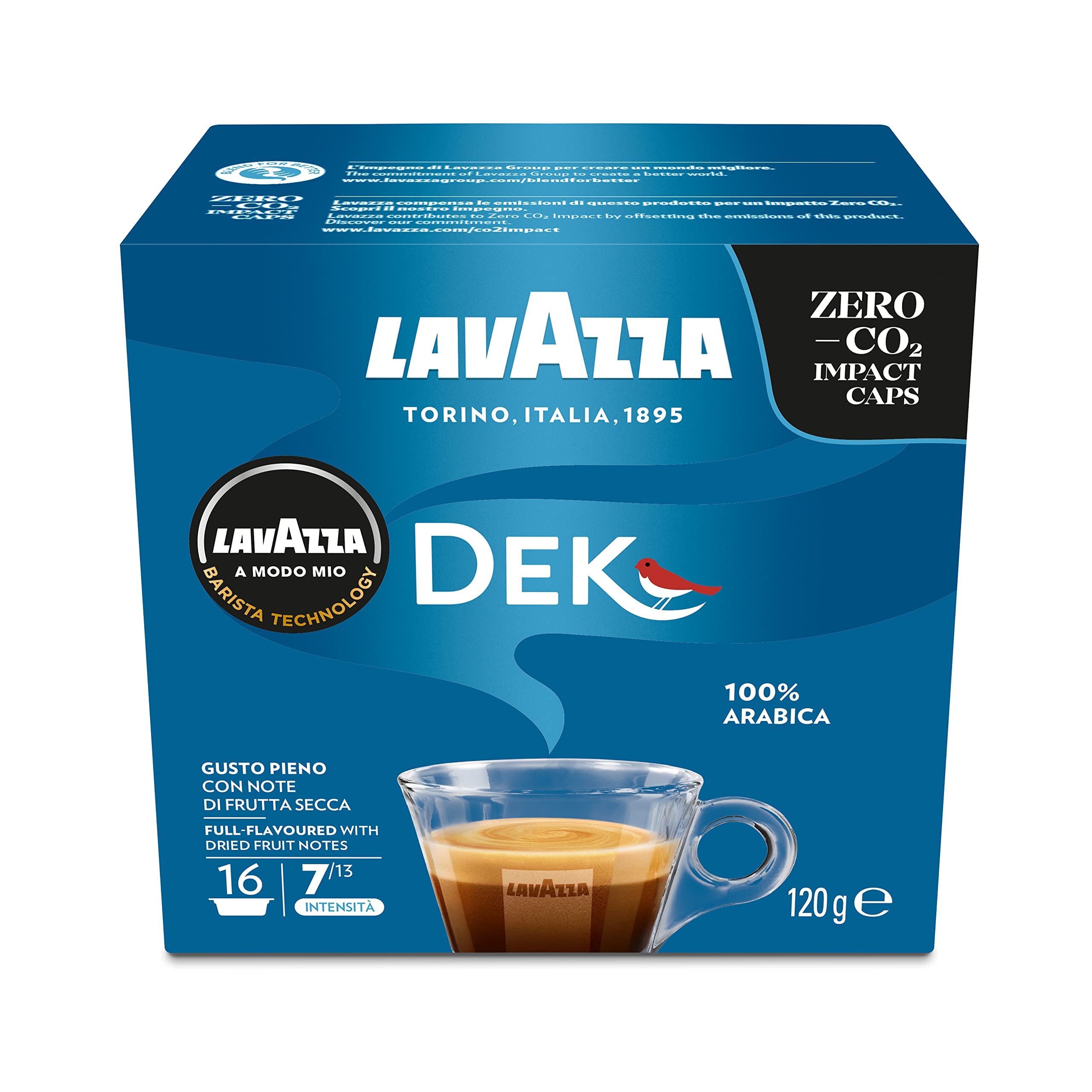 128 cápsulas de café para Lavazza a Modo Mio Dek Cremoso Ex Cremosamente Dek Originales