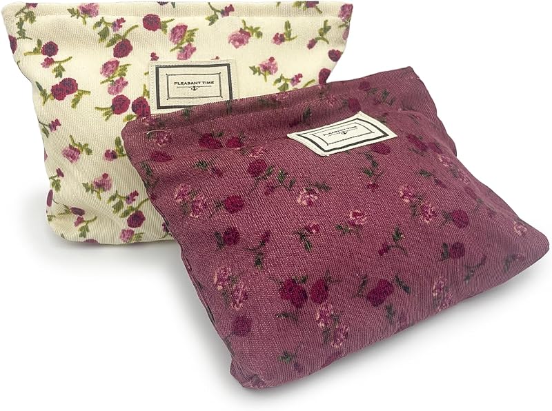 Sunolkie Pacote com 2 necessaires para cosméticos com estampa floral, zíper e organizador de viagem