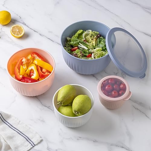 Vista 33 de COOK WITH COLOR - Juego de tazones de preparación profundos con tapas, para mezclar, de plástico, pequeños y apilables (color rosa/gris)