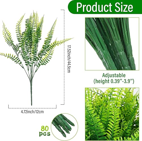 Miniatura 2 de Geosar Paquete de 80 plantas artificiales de helecho Boston de 17.52 pulgadas, arbustos de plástico que no se decoloran, plantas falsas, arbustos