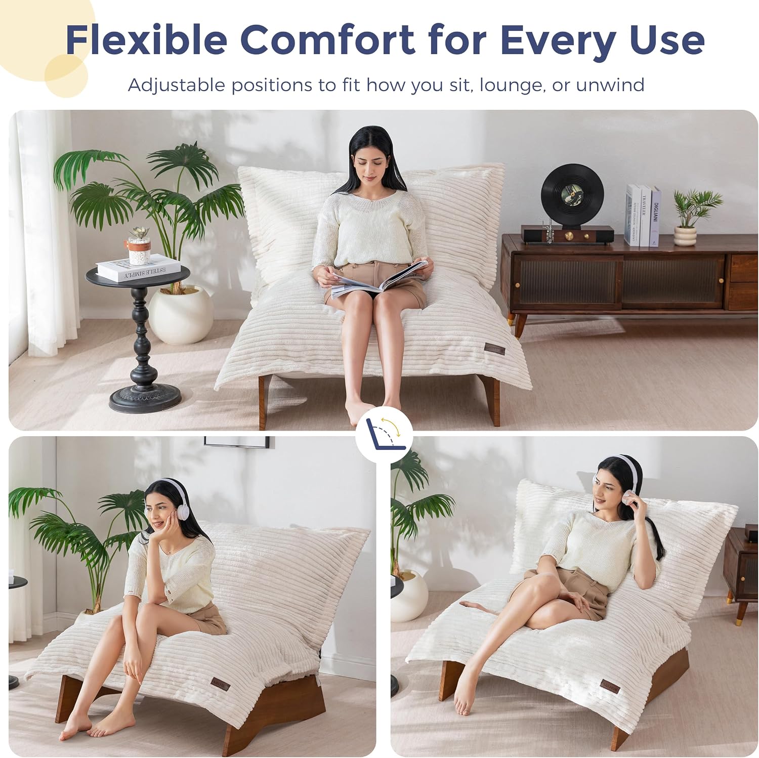 MAXYOYO Adjustable Living Room Chair, 3-Position Bean Bag Chair with Frame