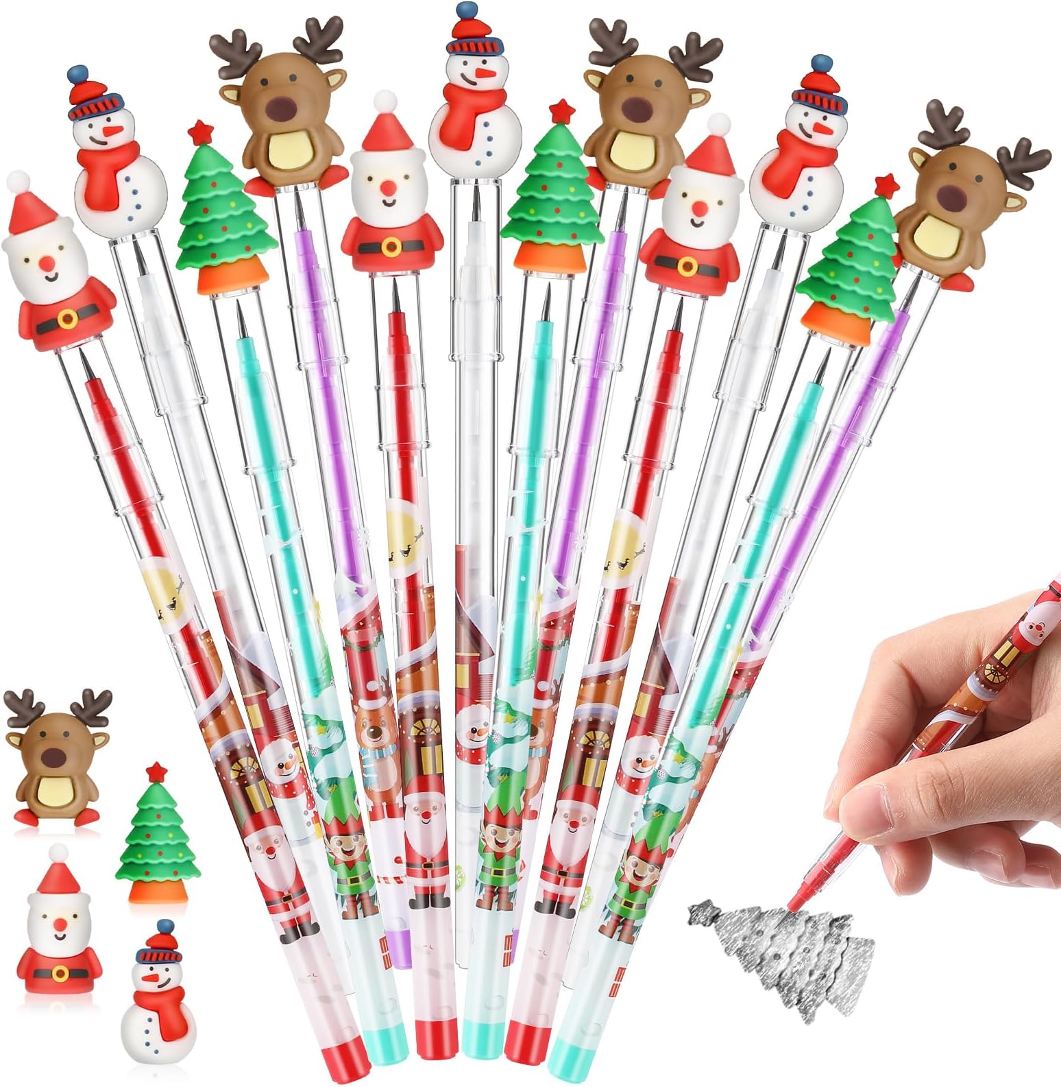 Hicarer Christmas Pencils with Eraser Toppers Wooden