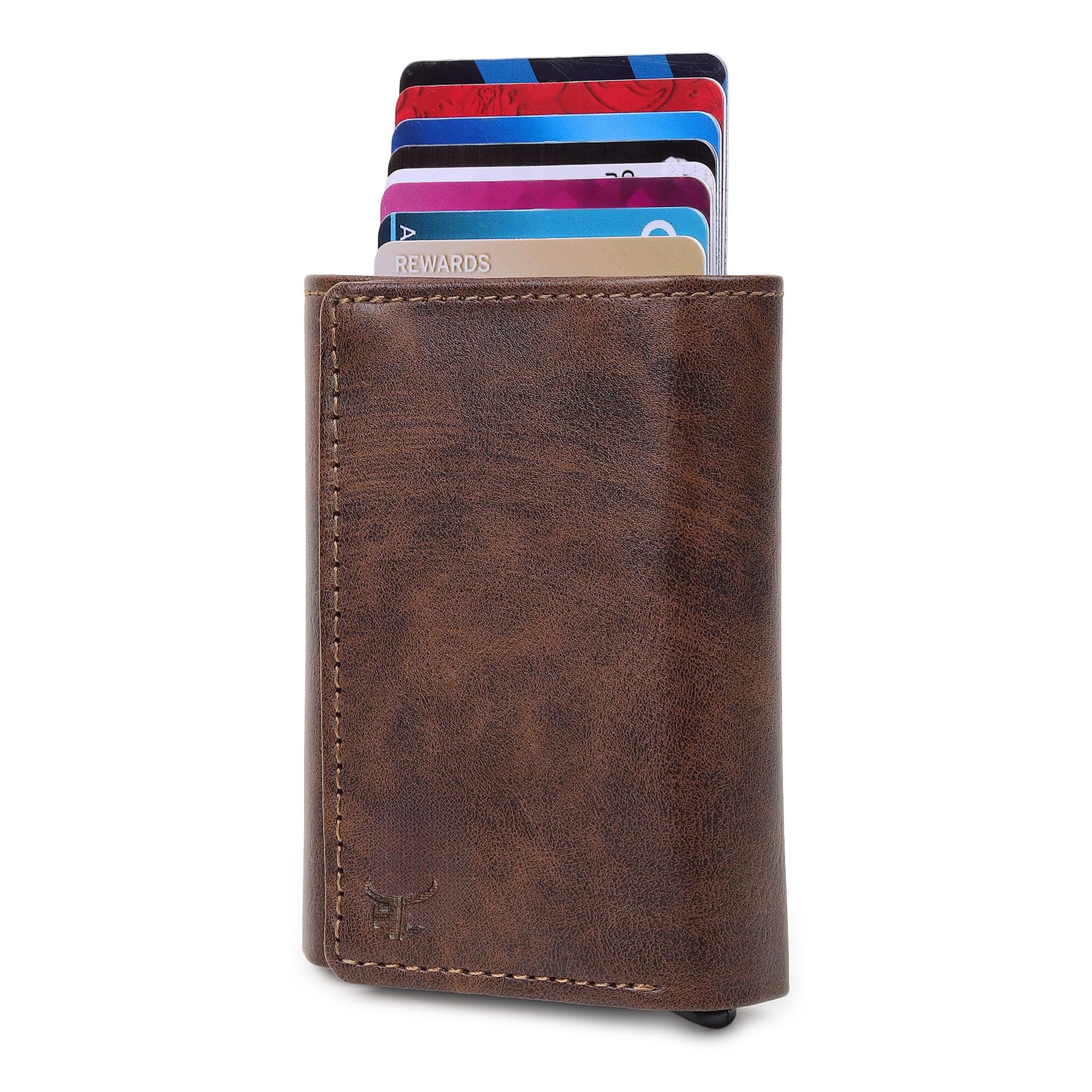 Exclusive & Upgraded Faux Leather with Aluminium Pop up Card Holder| Aluminium Slim Case | Up to 9 Cards | Card Holder for Men & Women (Brown)-image-12