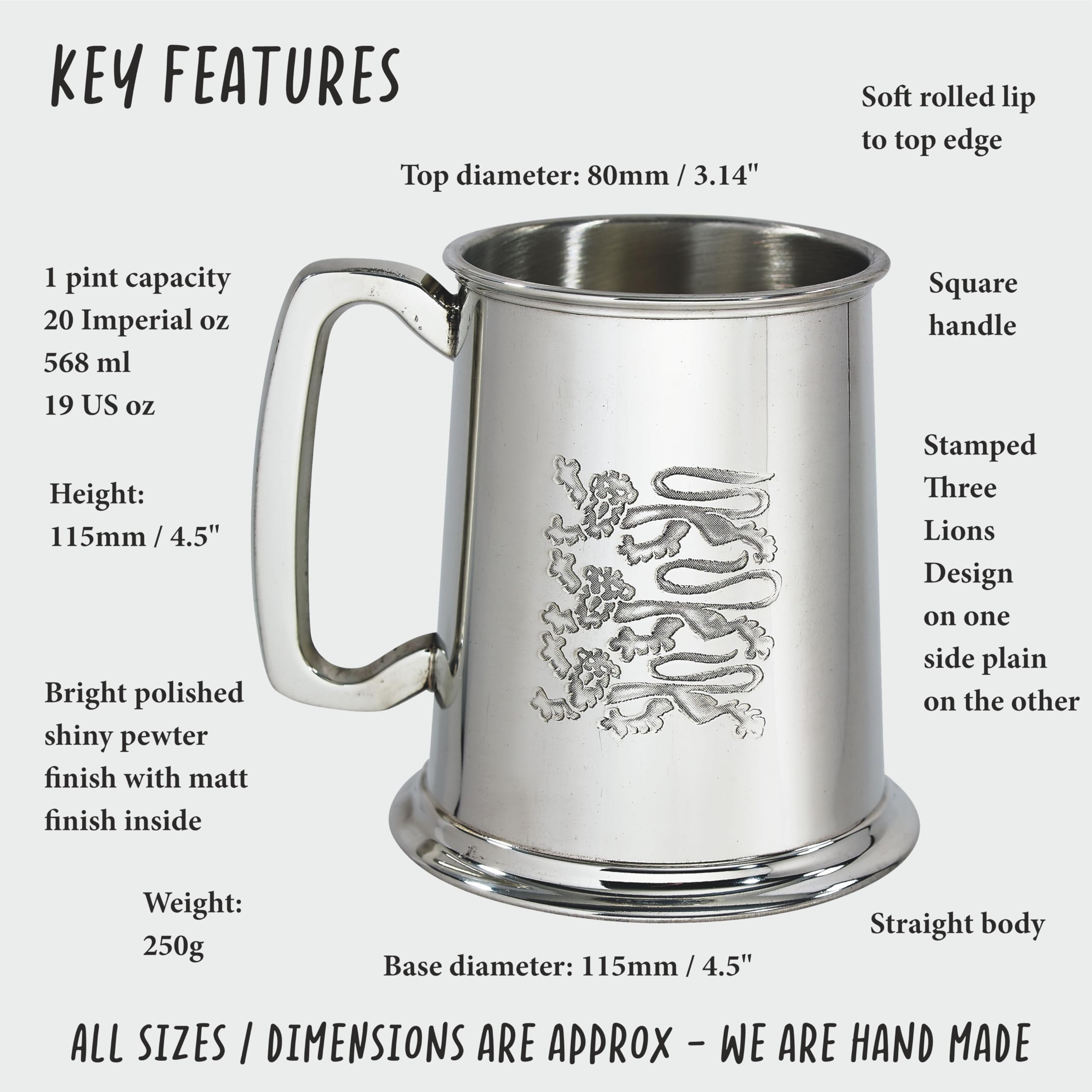 Wentworth Pewter - Three Lions 1 Pint Pewter Tankard
