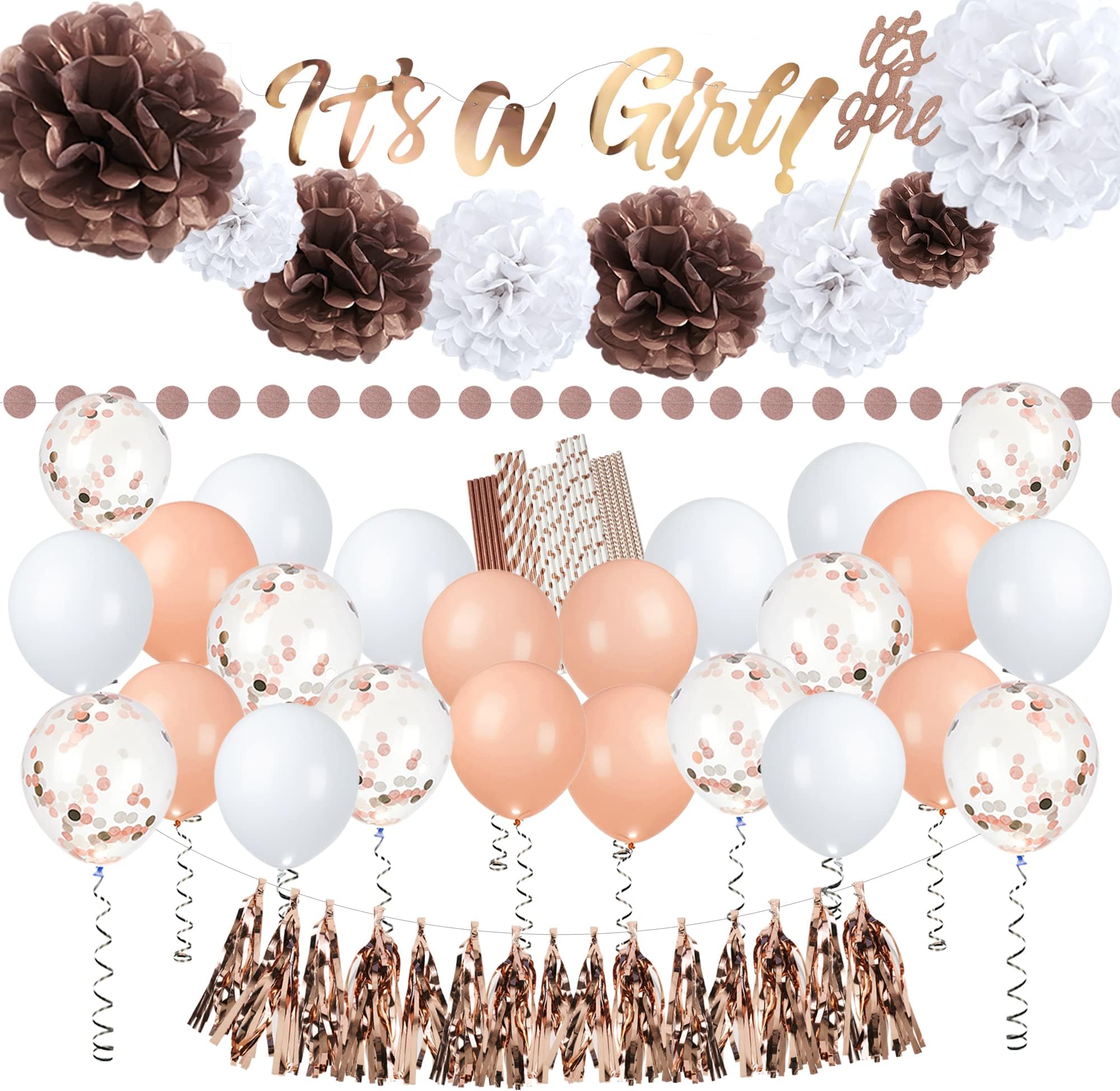 EpiqueOne 52-Piece “It’s A Girl” Baby Shower Party Decor Kit | Includes a Ban...
