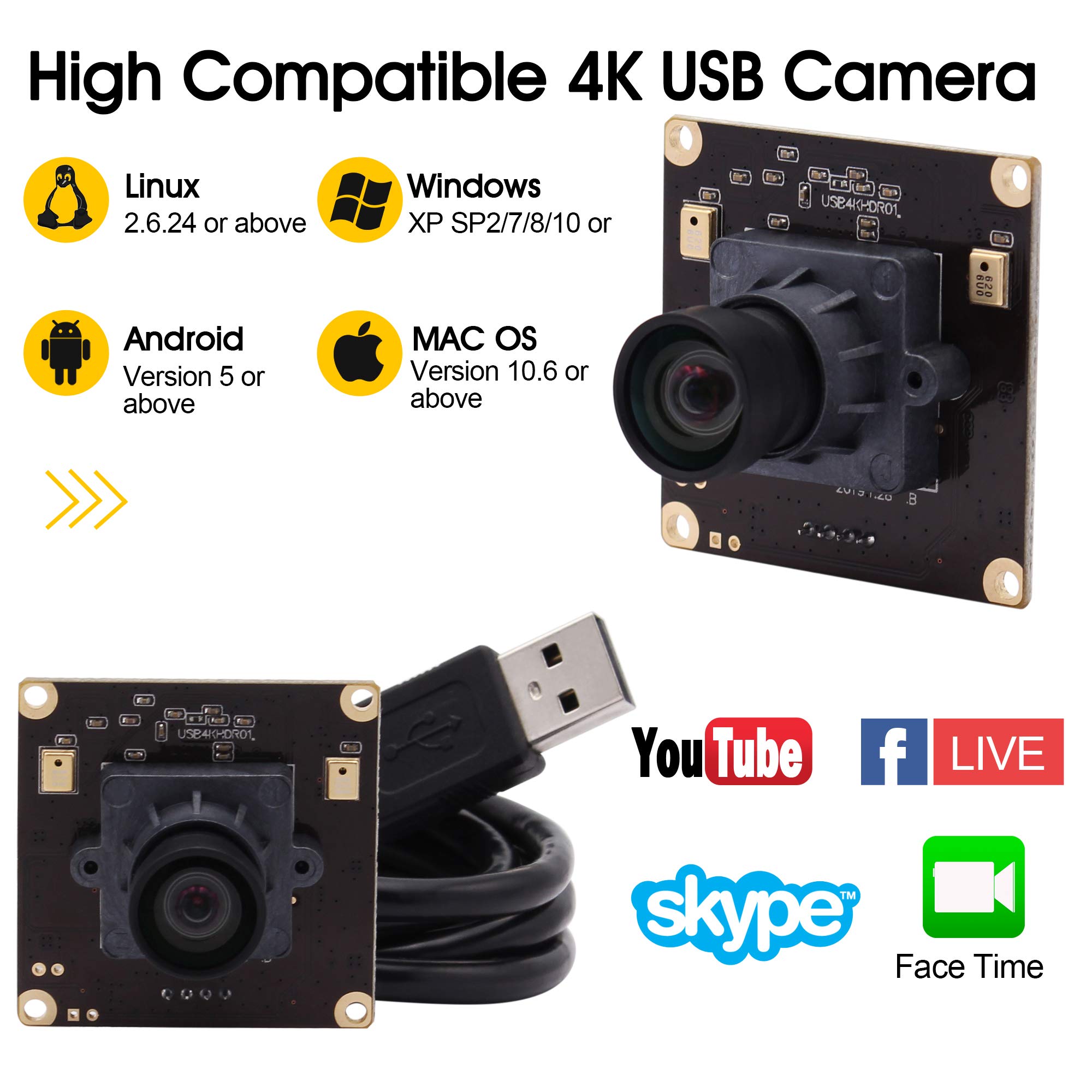 Scheda Webcam USB Da 4 MP Con Obiettivo Grandangolare 120° – 120 Fps, Doppio Microfono Digitale, Supporto Driver Per PC, Risoluzione 2560x1440, Per Streaming E Videochiamate