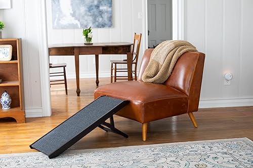 Miniatura 3 de BIRDROCK HOME Rampa ajustable para mascotas de 16.0pulgadas de alto, solo perros pequeños, rampa decorativa plegable de madera para sofá cama