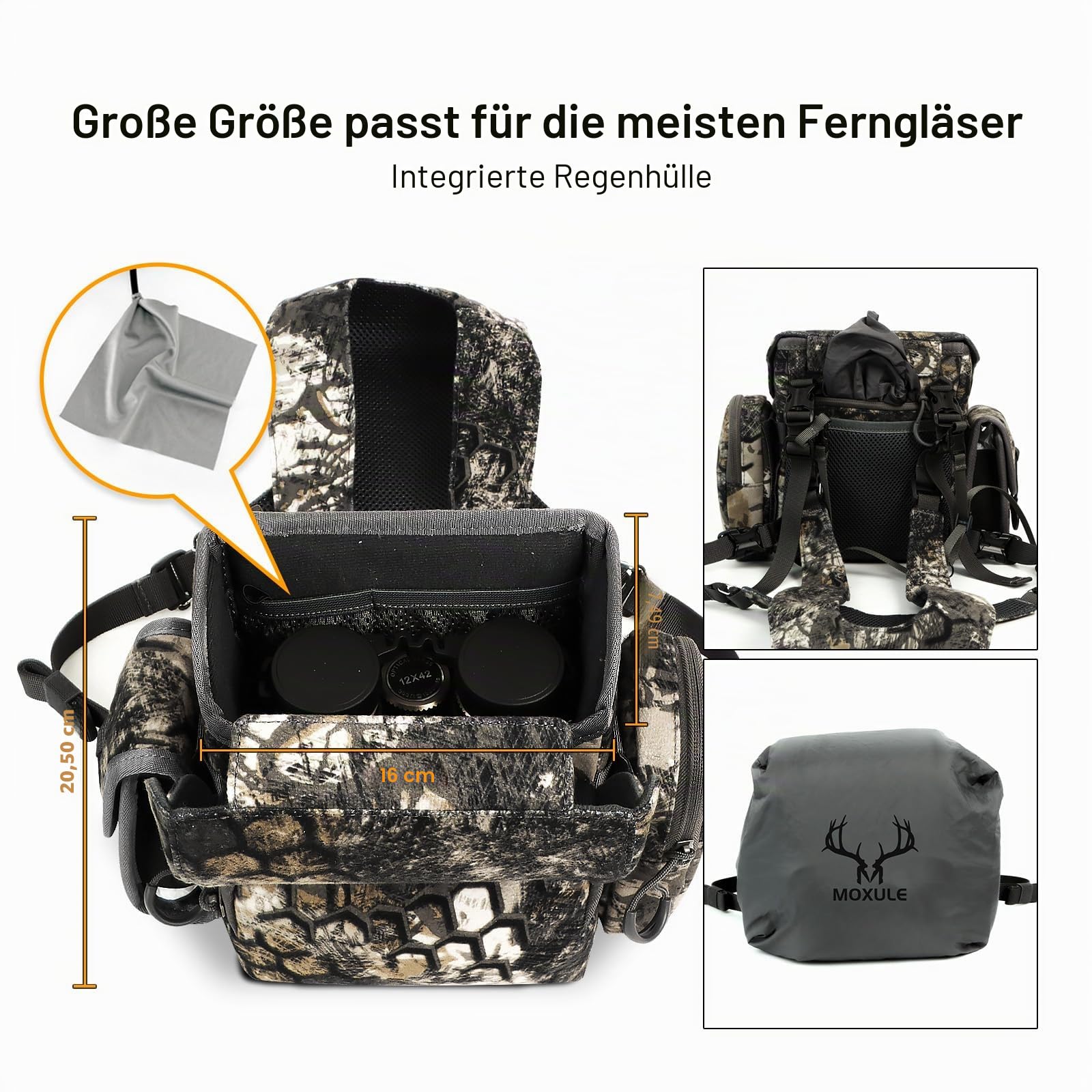 MOXULE Binokulares Gurt: Binokulartasche mit Entfernungsmesser-Tasche und Regenhülle für Jagd, Wandern, Vogelbeobachtung, Camouflage, 21 cm x 27 cm x 10 cm, Modern