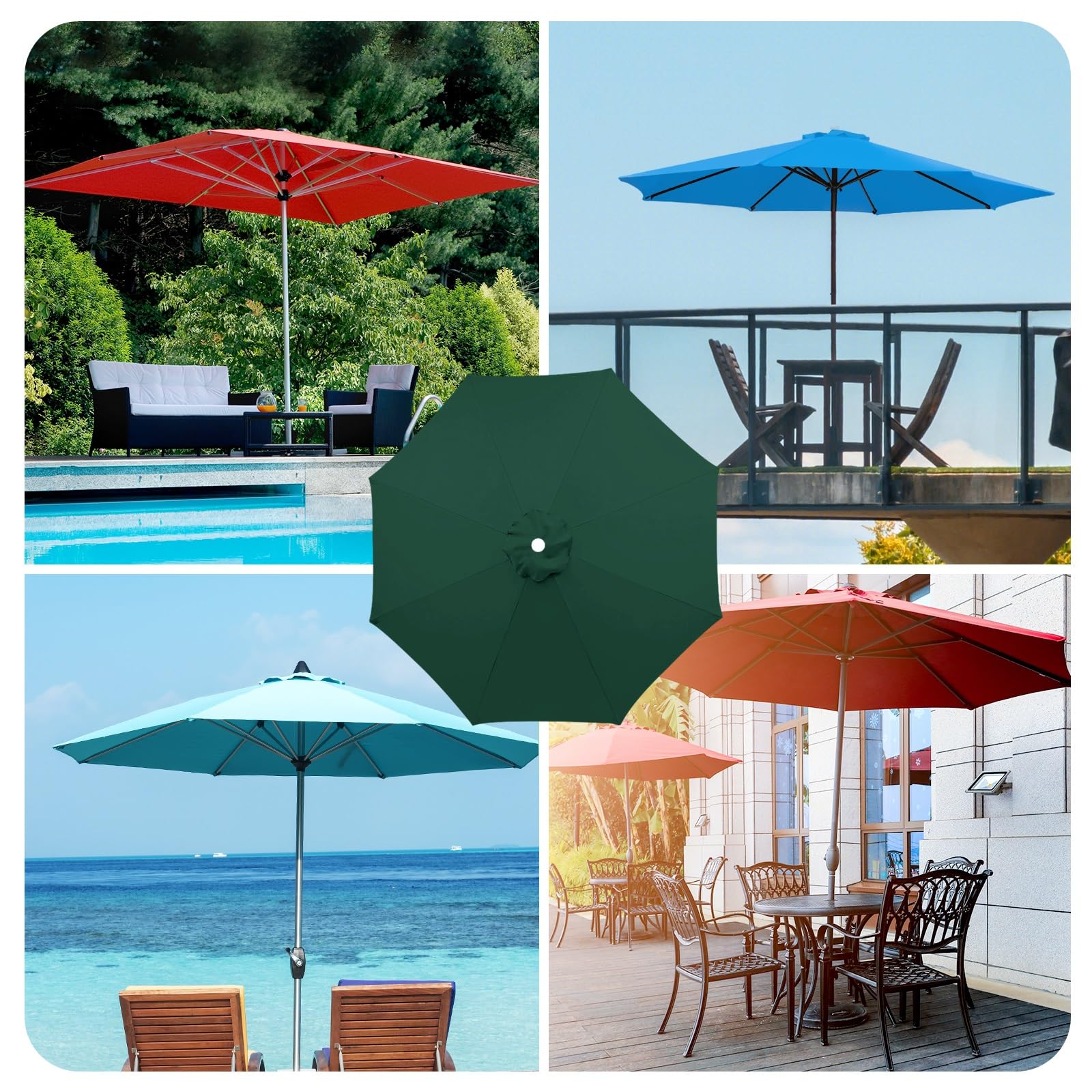 Zewnętrzny parasol ogrodowy z korbą ręczną, 2,7 m / 3,0 m, parasol na taras, na plażę, basen, trawnik, ochrona przed promieniowaniem UV, konstrukcja bez przechylania na podwórko i taras
