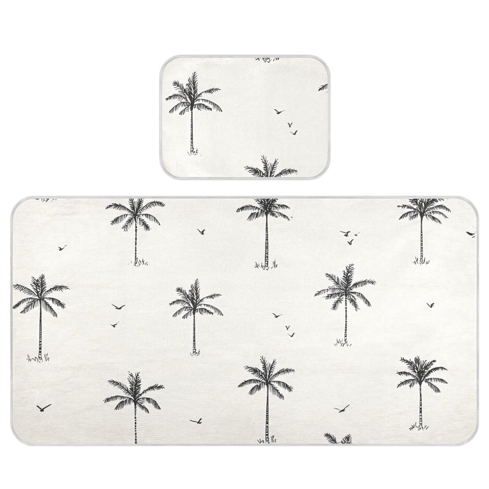 Bolaz Summer Sleeping Bed Pad, Palm Trees Seagulls Pattern Cooling Mattress Set Breathable Bed Mat Ice Silk Mat + Pillow Cover for Toddler Boys Girls