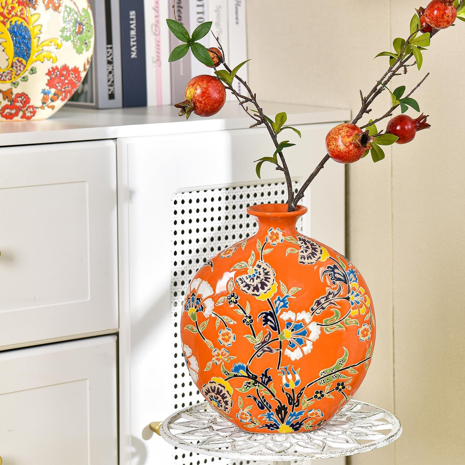 Sungmor High-Class Enamel Painted Porcelain Vase, Traditional Hand-Carved Overglaze Color Ceramic Vase for Fresh Flowers Dried Plants Arrangement, Decorative Vase for Centerpieces, Shelf, Living Room - Image 7