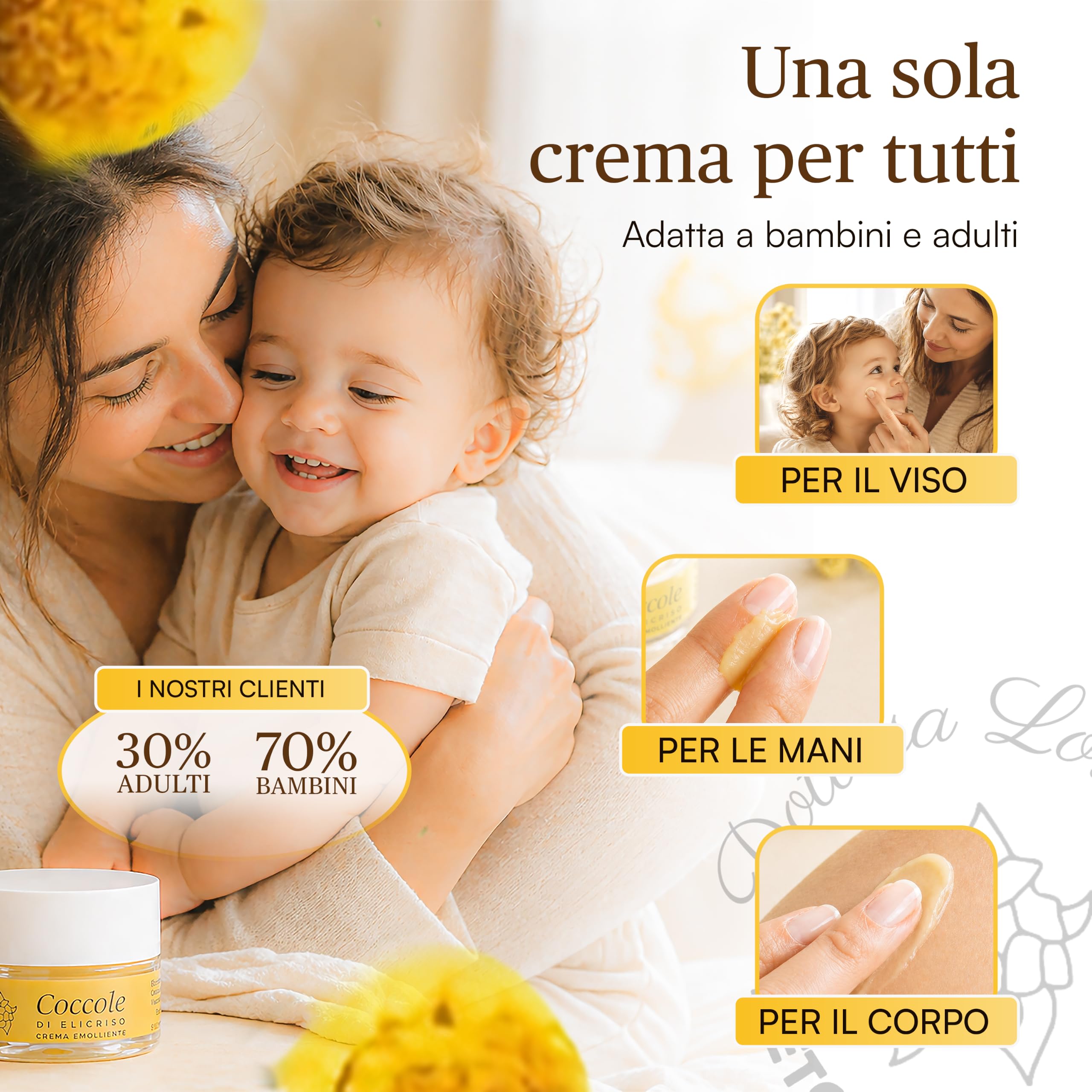 Coccole di Elicriso Crema Bimbi e Adulti Lenitiva senza acqua - Crema Corpo Pelle Sensibile Ultra Concentrata per Dermatite Atopica su Viso, Mani e Corpo - Senza Conservanti con Oli Pregiati, 30 ml