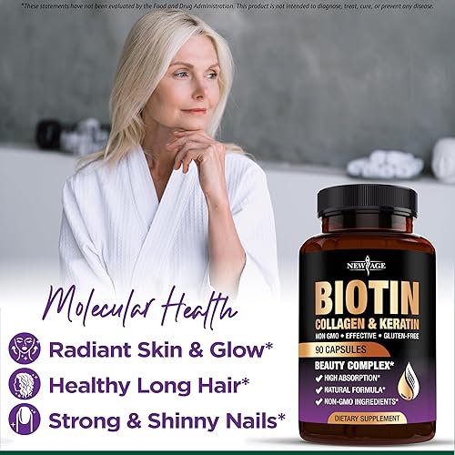 Miniatura 5 de NEW AGE Biotina Colágeno Queratina Ácido Hialurónico - 50,000mcg Vitaminas para el Crecimiento del Cabello para Hombres y Mujeres, Vitaminas para