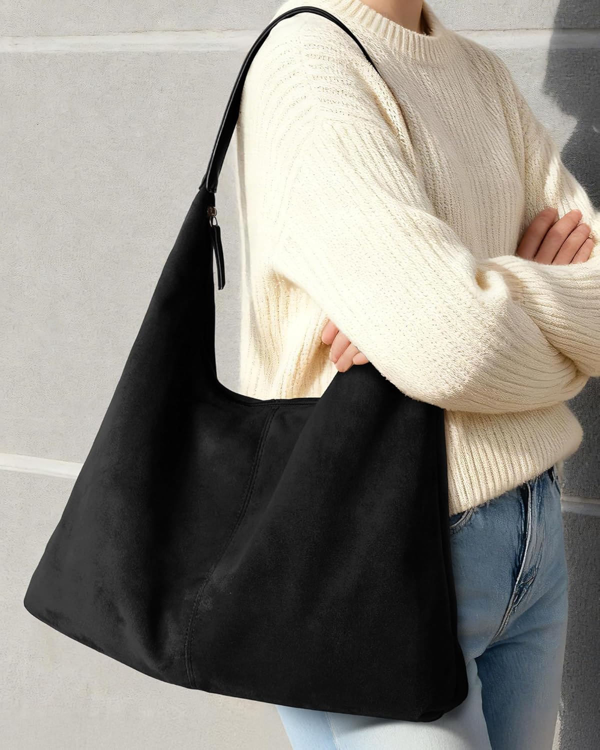 Suede Shoulder Bag for Women Suede Purse Boho Bags Slouchy Tote Bag Satchels Trendy Crescent Crossbody Bag Handbag - Image 3