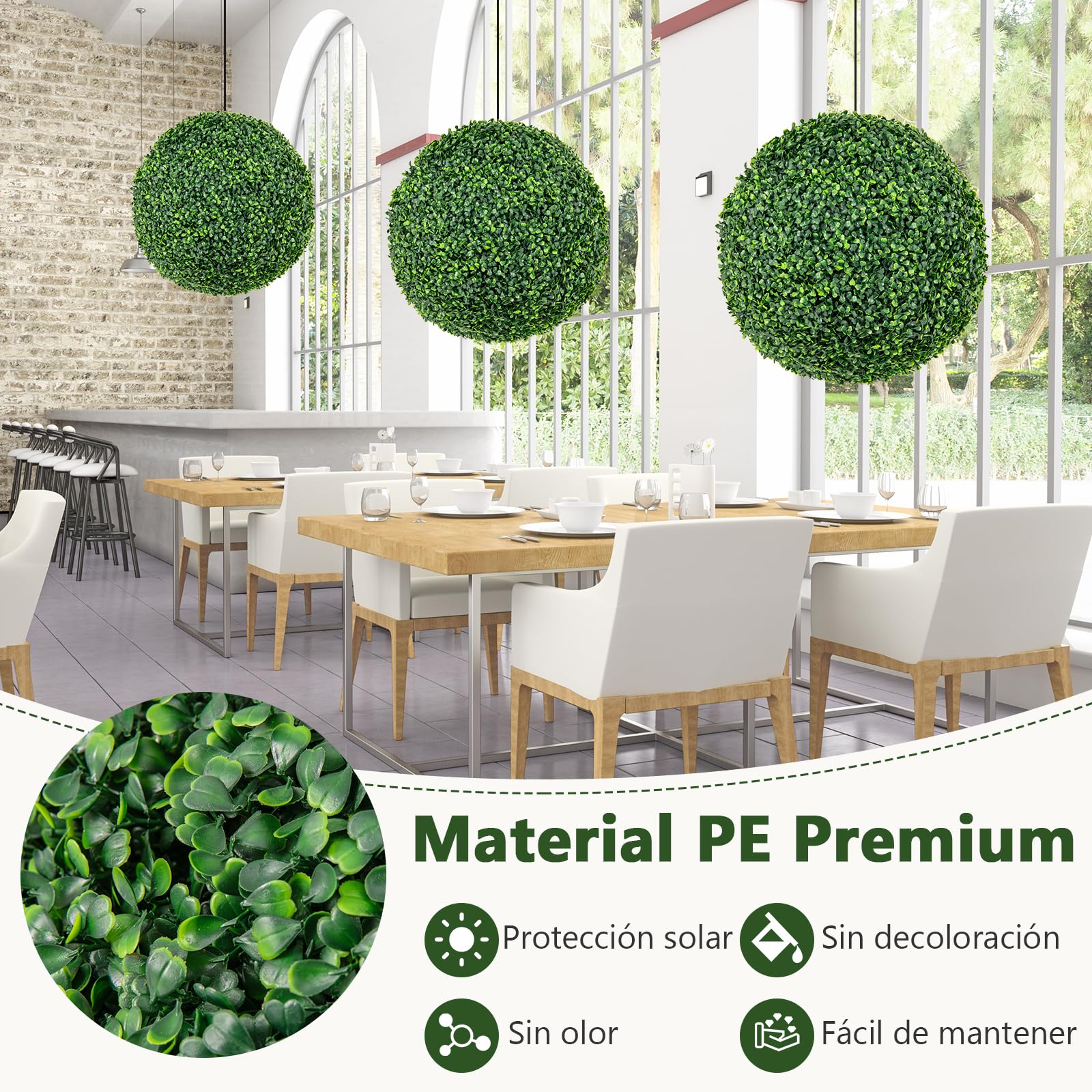 Giantex Juego de 2 Bolas de Topiario Artificial, Plantas Esféricas Falsas de 50 cm, Arbustos Verdes Redondos Resistente al Sol, Bolas Decorativas para Jardín, Patio, Boda
