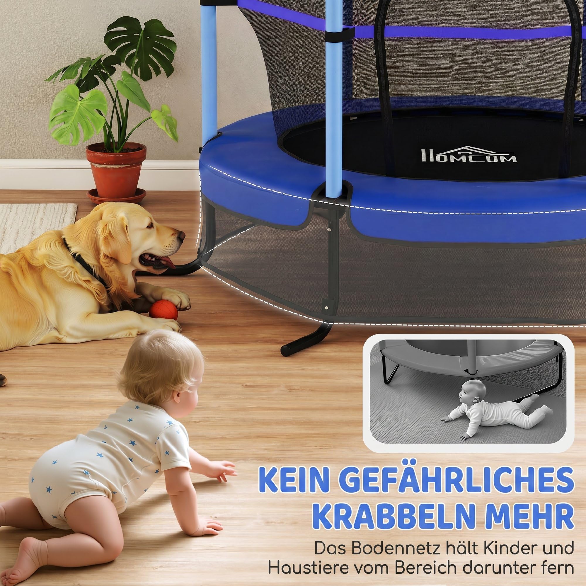 HOMCOM Kindertrampolin Ø163 cm, Trampolin mit Sicherheitsnetz, Randabdeckung, Gartentrampolin für Kinder 3-10 Jahre, bis 50 kg belastbar