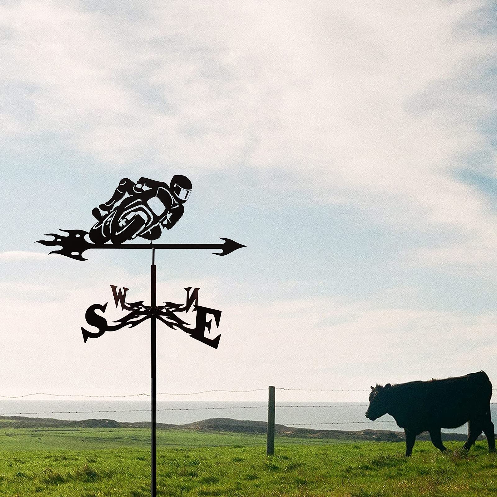 Wetterschlag Mit Fahrrad-Motiv – Dekorativer Windrichtungsanzeiger Aus Metall, Rosthemmend, 34x60 Cm, Für Dach, Garten Oder Zaun