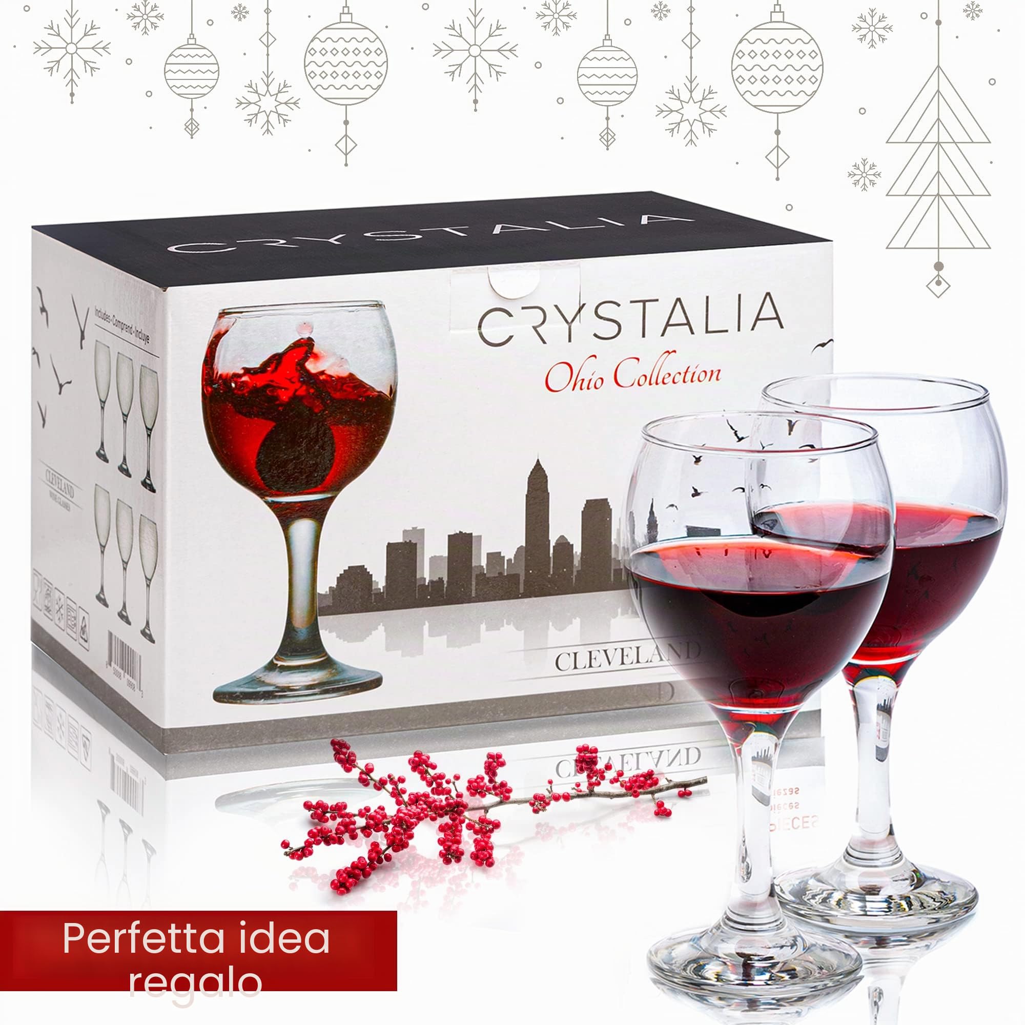 CRYSTALIA Premium Calici da Vino Rosso Set di 4, 365ml 100% SENZA PIOMBO & CADMIO Lavabile in Lavastoviglie, Bicchiere da Vino a Stelo Corto per la Ristorante, Casa e Feste, Red Wine Glasses