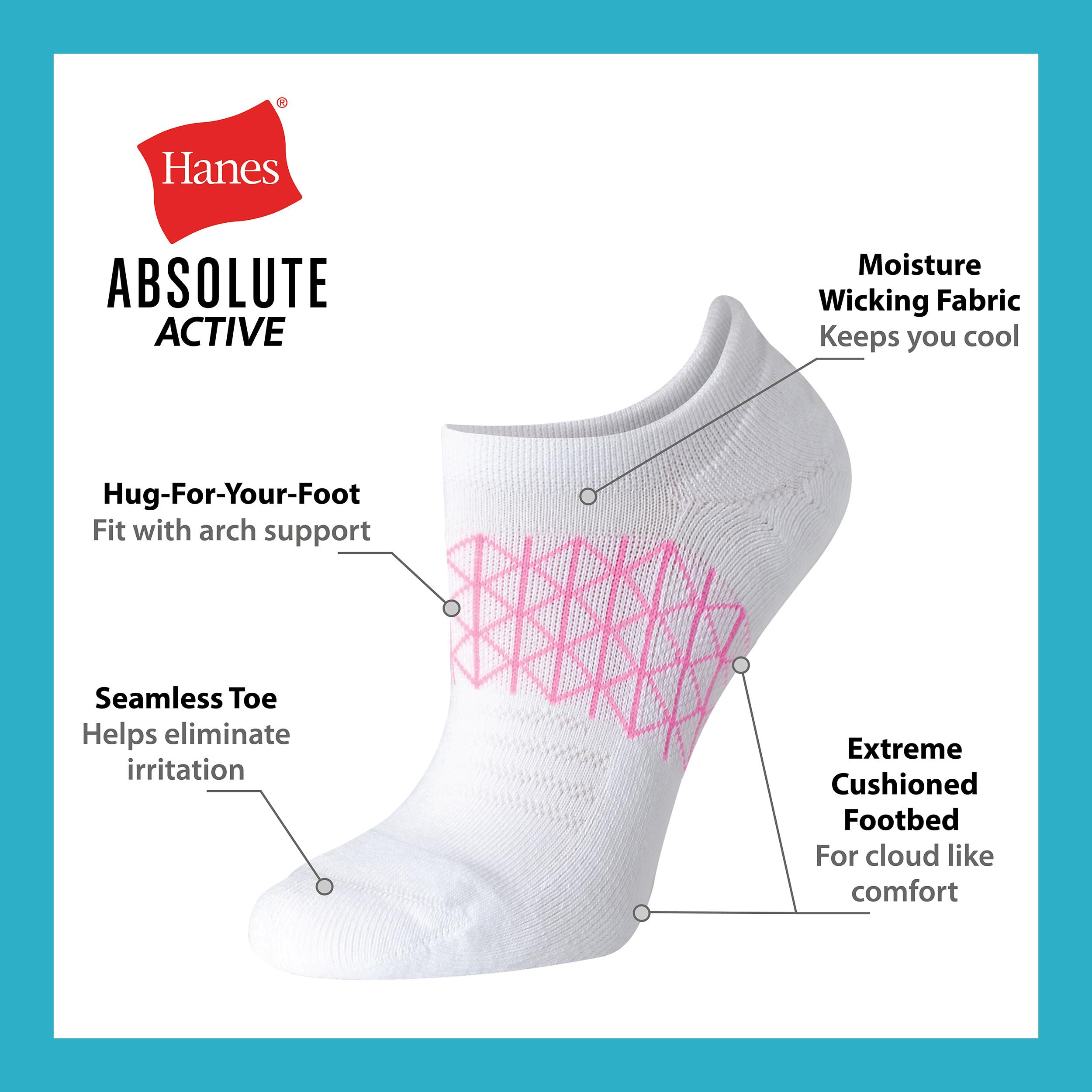 Hanes Absolute Active Skarpety damskie, amortyzowane, odprowadzające wilgoć, najlepsze skarpety damskie, za kostkę i stopki, zestaw 4 par