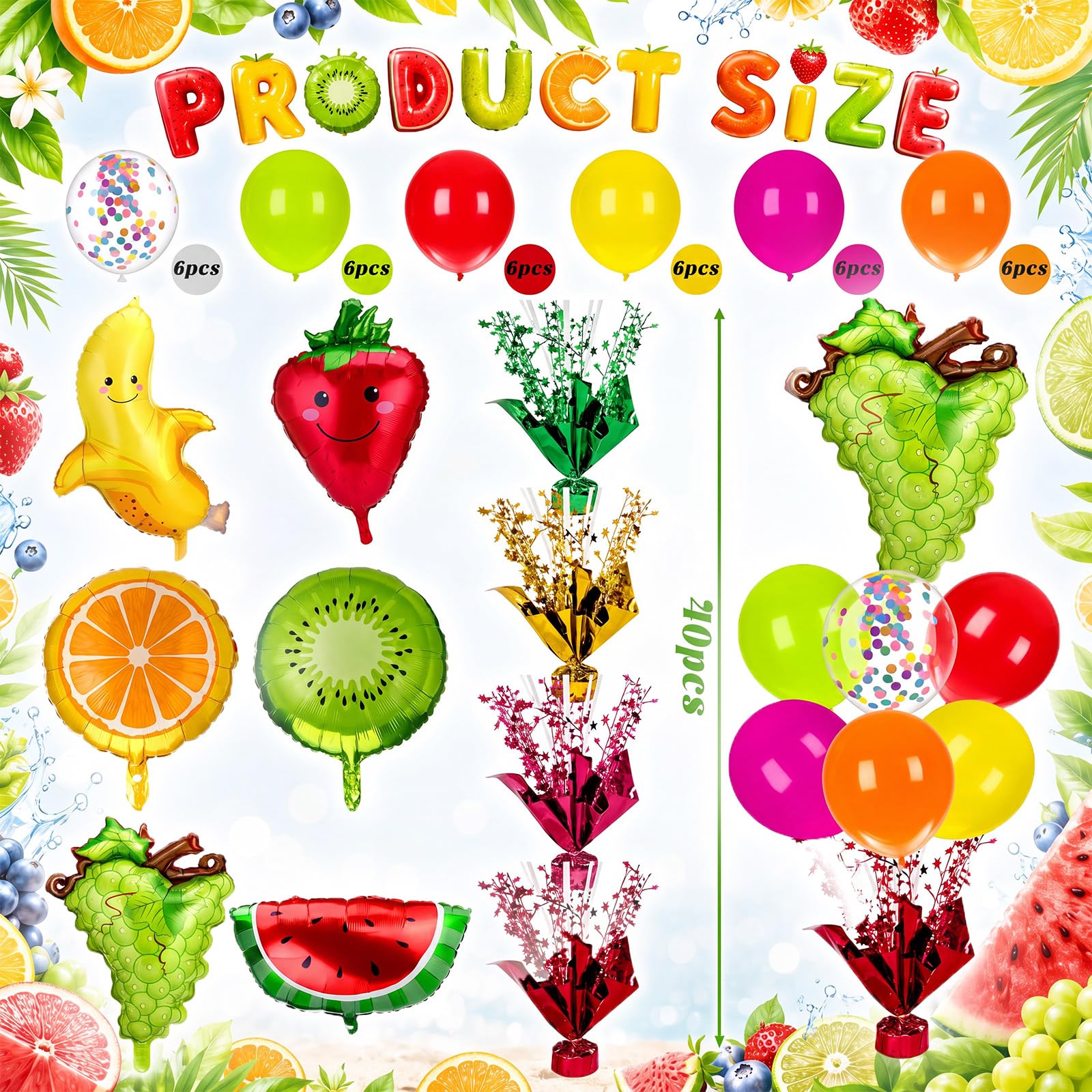 Civaner 6 juegos de decoración de fiesta de frutas, soporte de globos de verano, centros de mesa, kit de soporte de globos de frutas, decoración de sandía tropical para boda, cumpleaños, ducha