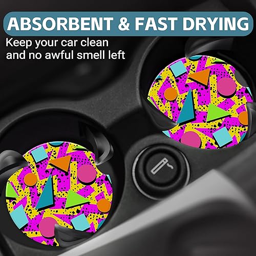 Miniatura 6 de Posavasos de automóvil estilo vintage de los años 80, posavasos para portavasos de automóvil, 2 unidades, retro, Memphis, moderno, antideslizante,