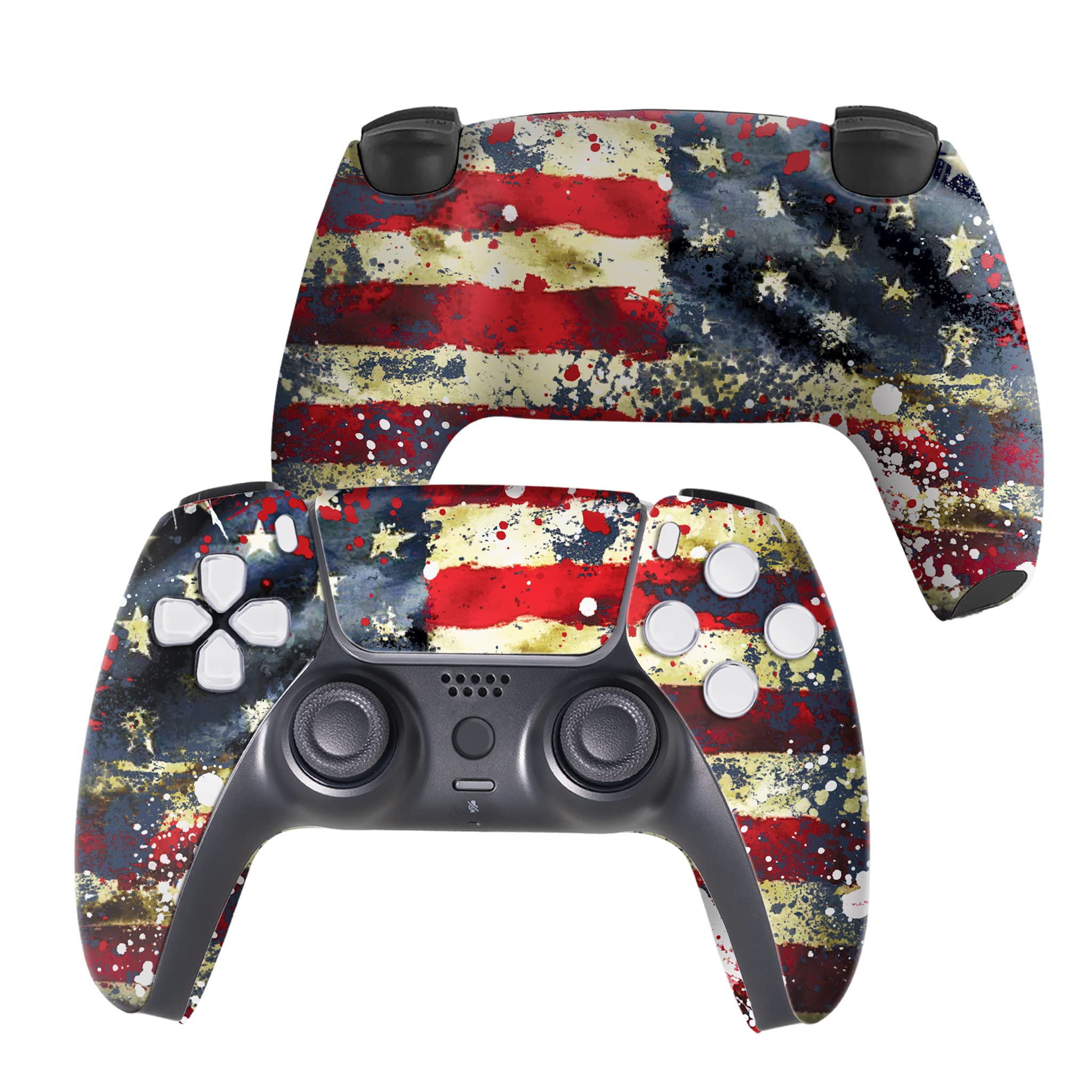 Tattered Flag Custom PS-5 Controller Wireless compatible with Play-Station 5 by BCB Controllers | Proudly Customized in USA with Permanent HYDRO-DIP Printing (NOT JUST A SKIN)
