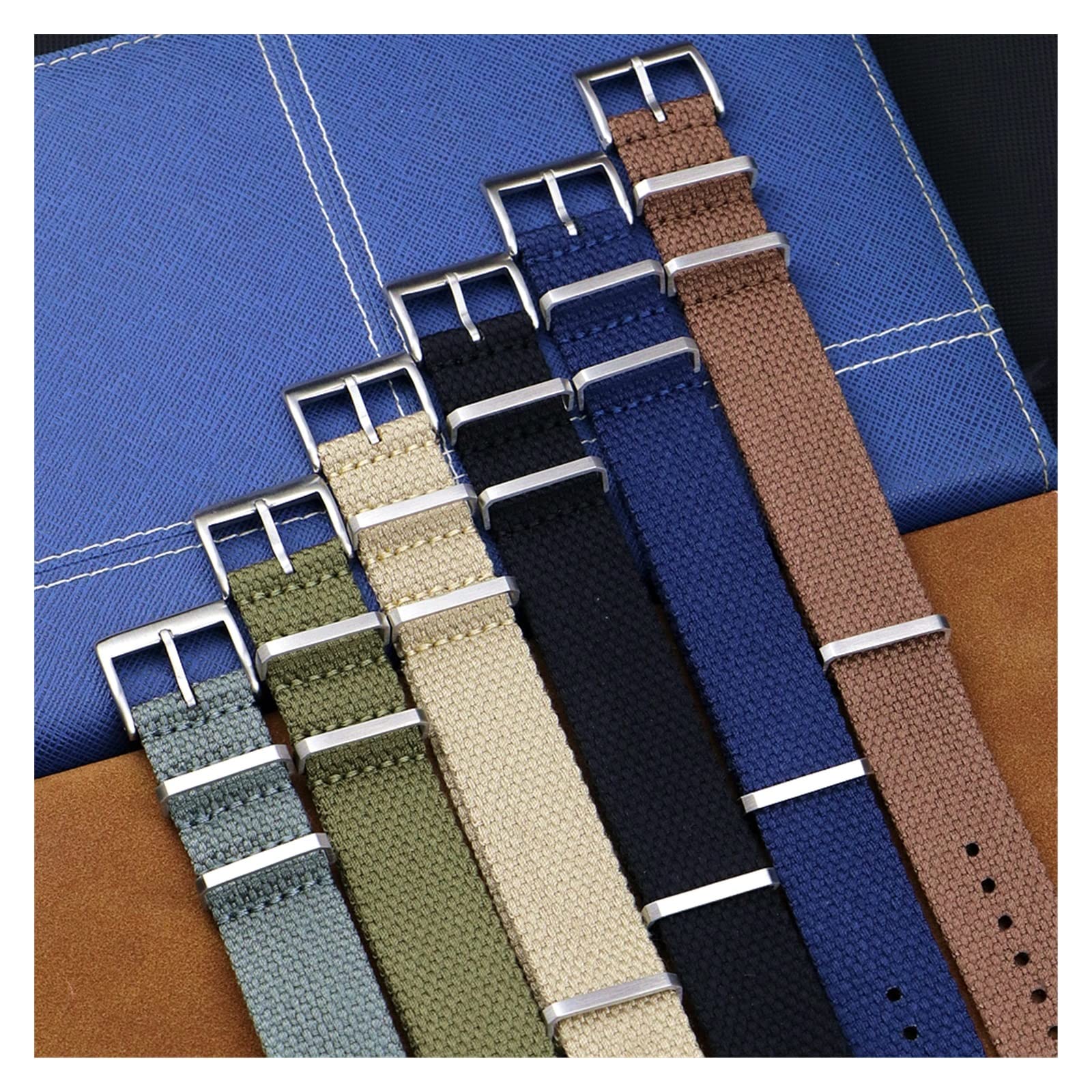 New Weave Cotton Nylon Blend NATO Pasek 20 mm 22 mm Miękki materiał Pasek do zegarka Szary Brązowy Niebieski Bransoletka Akcesoria (Kolor: Noir, Rozmiar: 20 mm)
