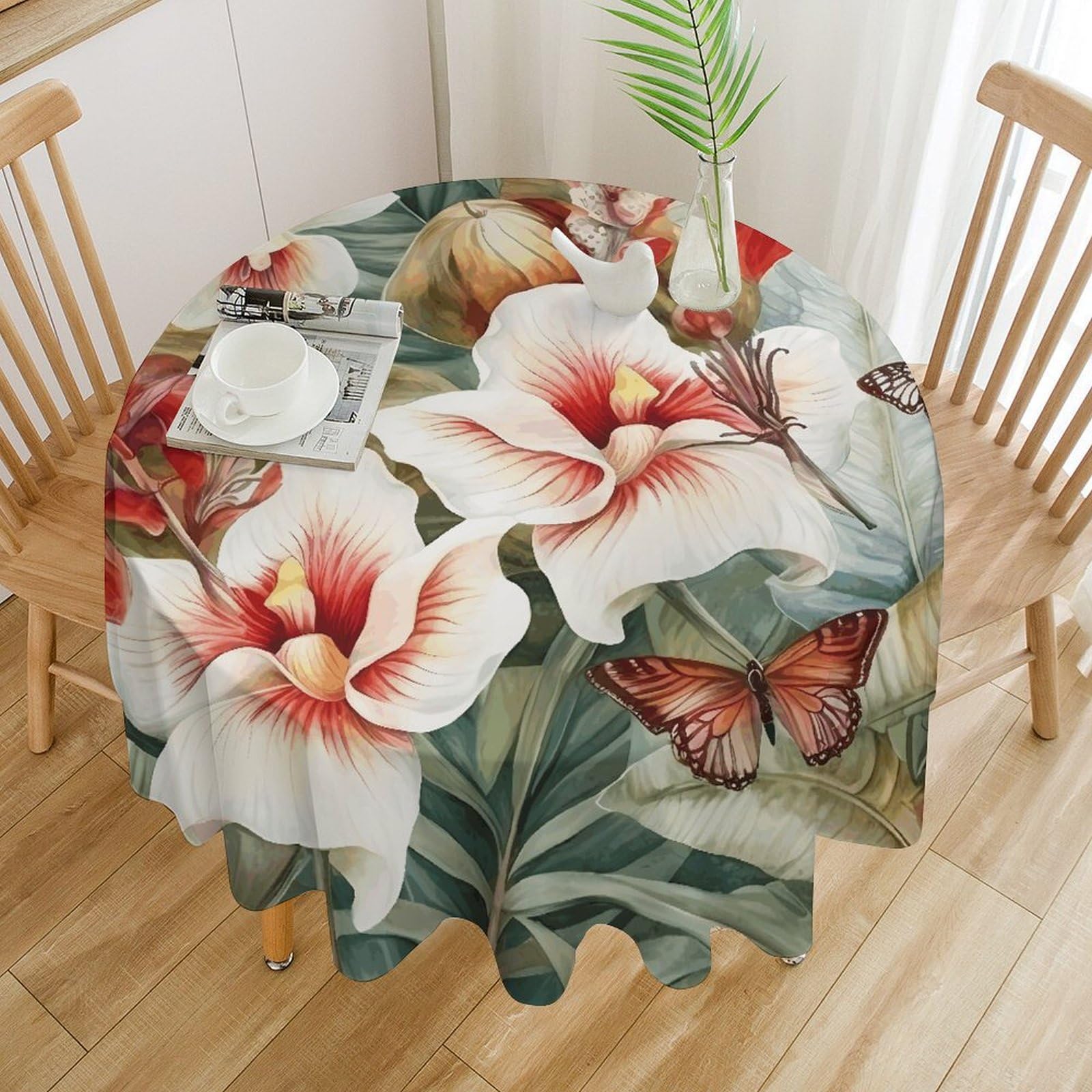 Nappe de table ronde imperméable 178cm fleurie pour salle à manger