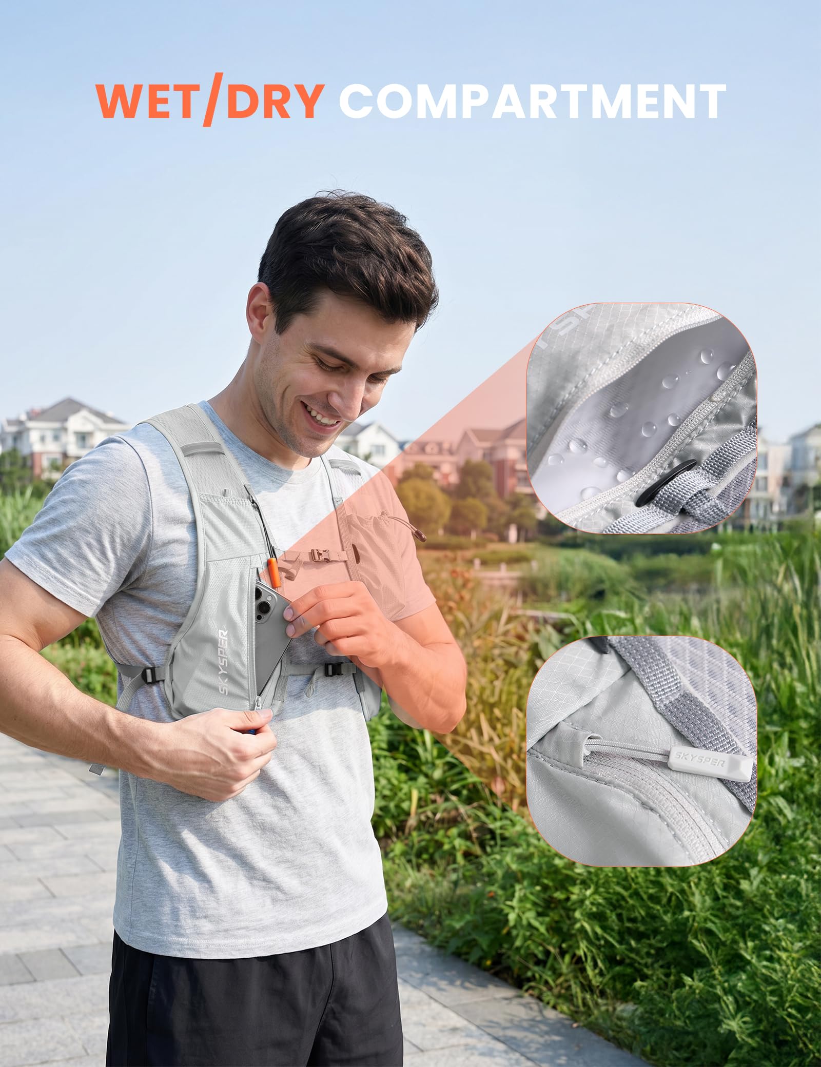 SKYSPER Kamizelka do biegania szlakowego 12 l z butelką 500 ml torba nawilżająca kurtka do biegania odblaskowa oddychająca kieszeń na telefon Mężczyzna Kobieta Maraton Jogging