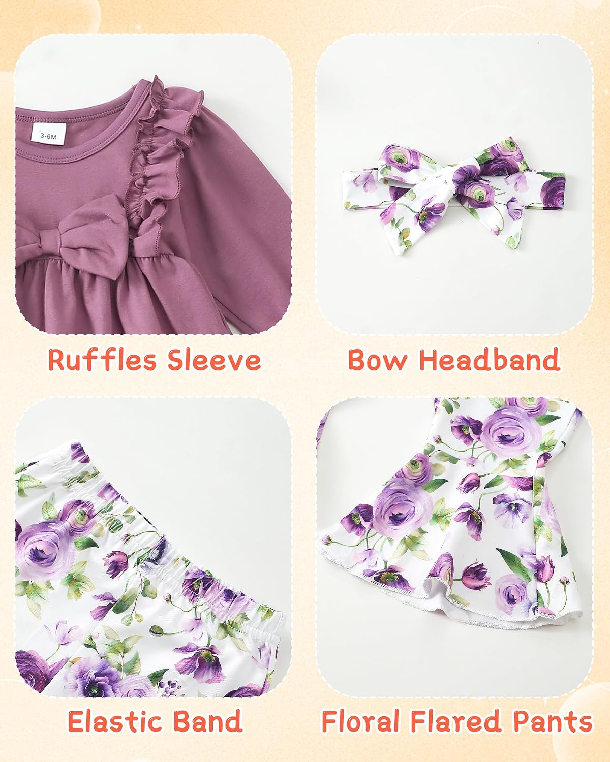 Infant Baby Girl Clothes Fall Winter Toddler Girls Outfits Flared Pants Set image 2