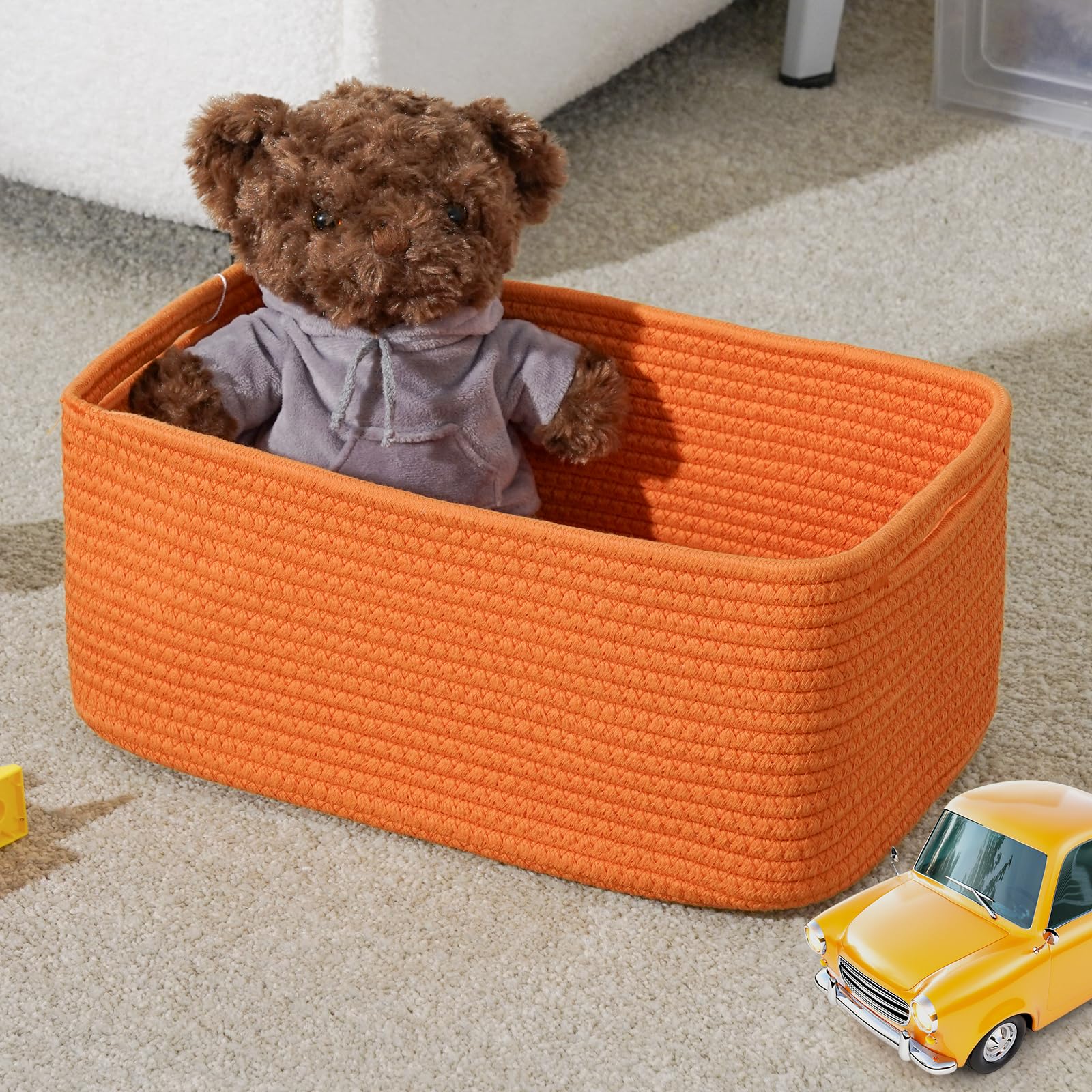 Lot de 3 petits paniers de rangement pour l'organisation – Panier à jouets tissé – Paniers en corde pour cadeaux vides – Bacs de rangement de placard avec poignées – Boîte décorative cube – 30